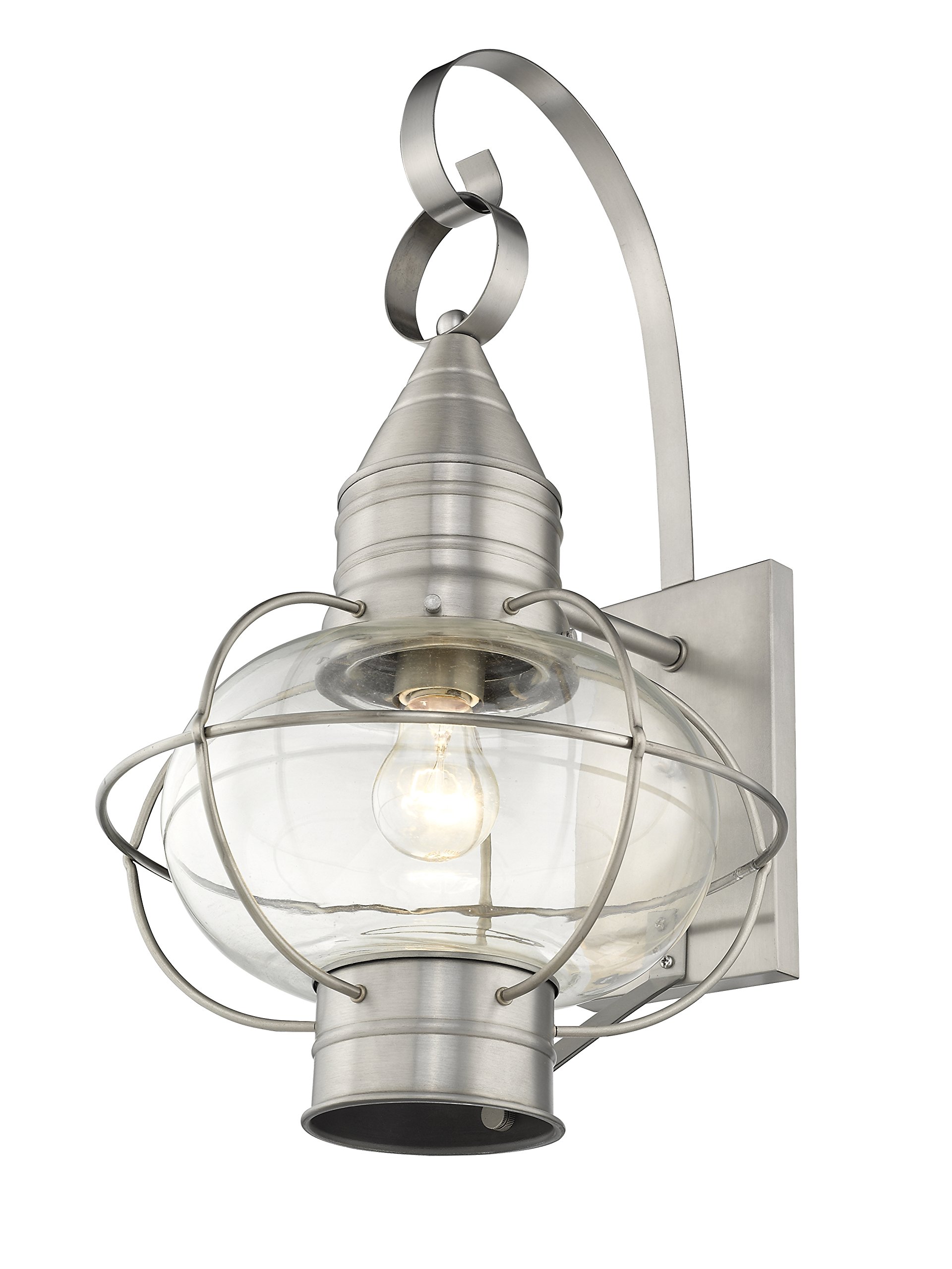 Livex 26904-91 Brushed Nickel Outdoor Wall Lantern - Transitional One Light Fixture from Newburyport Collection (PWT, NCKL, B/S, SLVR Finishes Available) - Perfect for Porch, Patio, Garden & Entryway Lighting