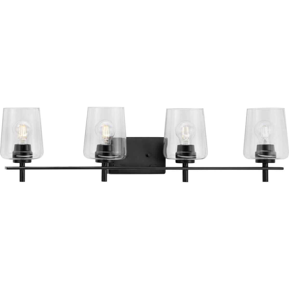 Progress Lighting Calais 34-inch 4-Light Matte Black Bathroom Vanity Light with Clear Glass Shades - Traditional Style for Bathroom, Powder Room, and Dressing Area