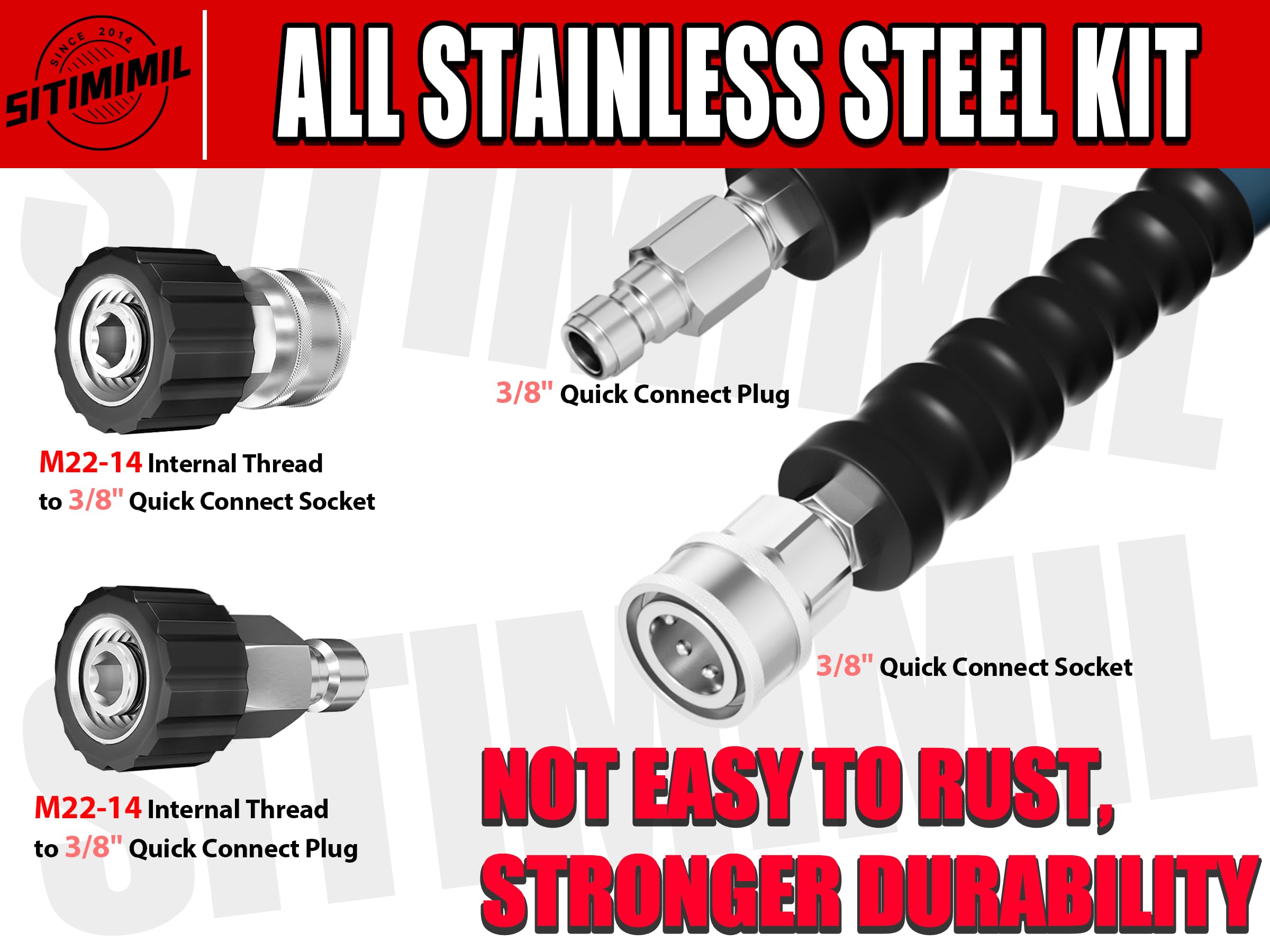 3/8'' 50FT High Pressure Washer Hose - Kink & Wear Resistant Steel Wire Braided with 4200 PSI Rating | Includes 3/8