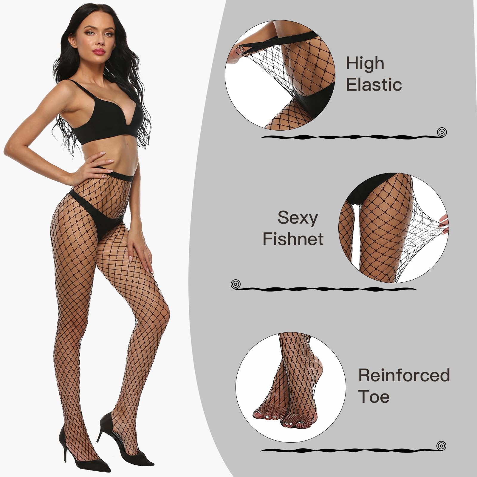 MANZI Women's High Waist Fishnet Stockings - Sexy Hollow Out Pantyhose with Small & Large Holes for Party, Halloween, Cosplay & Night Out