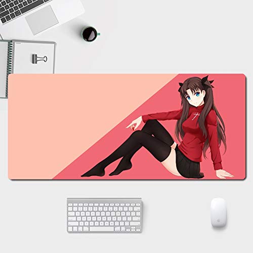 Fate/Stay Night Tohsaka Rin Anime Mouse Pad - Large 800x400mm/900x400mm Non-Slip Gaming Mousepad with Red Background - Durable Surface for Office, Home & Birthday Gifts - Perfect for Anime Fans & PC Gamers