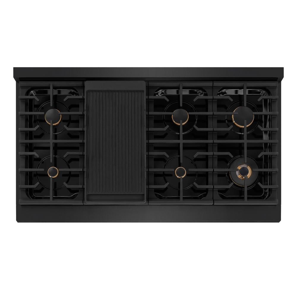 ZLINE 48-inch Black Stainless Steel Gas Rangetop with 8 Brass Burners & Porcelain Cooktop - Professional SRTB BR 48 Range for Home Kitchen, Restaurant Style Cooking, and Gourmet Meal Preparation