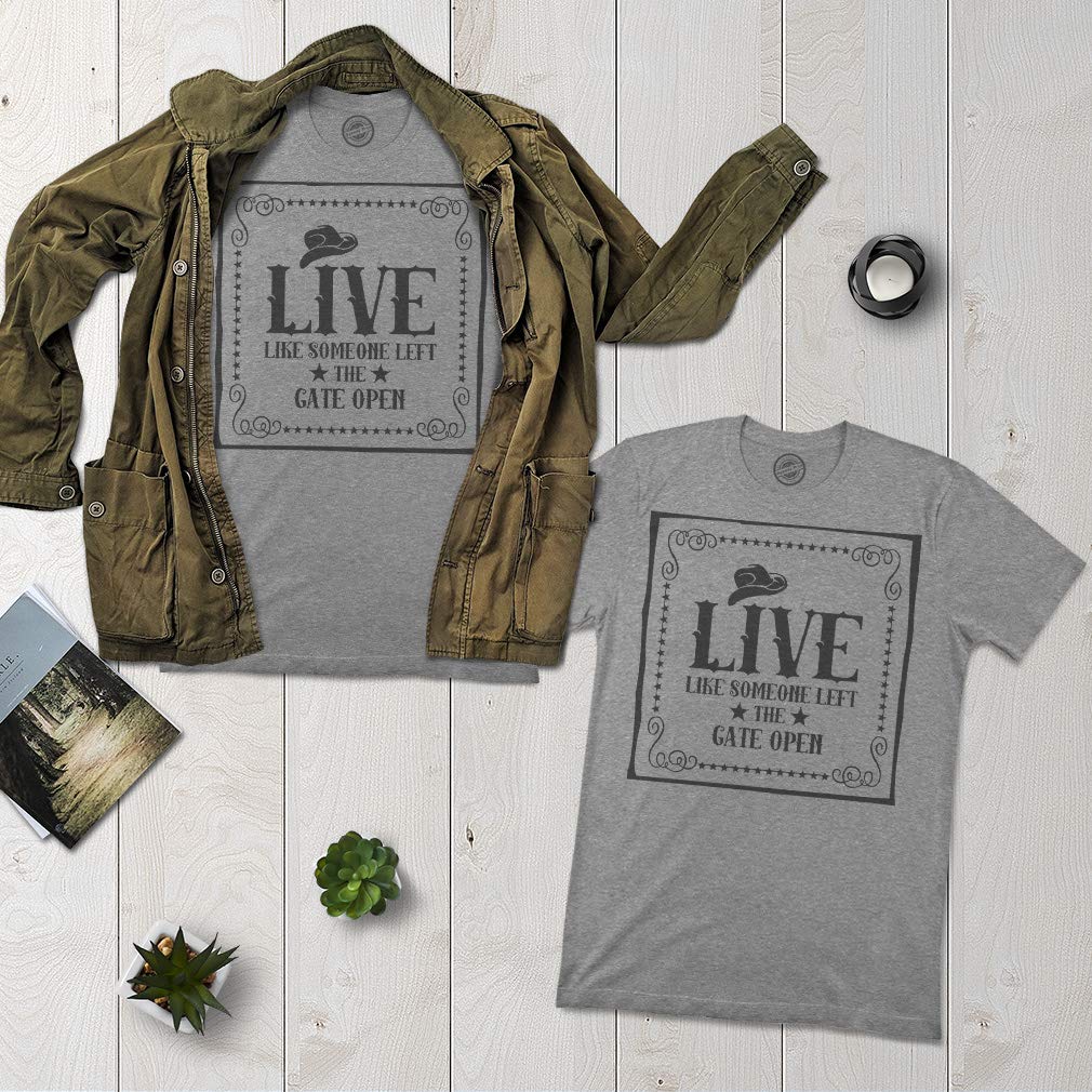 Premium Graphic T-Shirt - 'Live Like Someone Left The Gate Open' Cowboy Design | Western Style Tee for Men & Women | Perfect for Rodeo, Country Concerts & Casual Wear