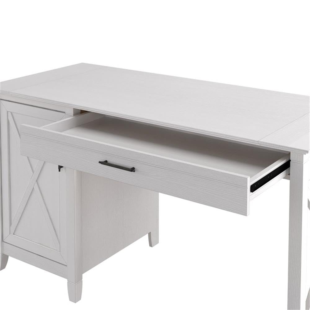 Modern White Wooden Computer Desk with Storage - Sleek Home Office Desk for Work & Study | Atlin Designs Contemporary Writing Table for Small Spaces & Dorm Rooms