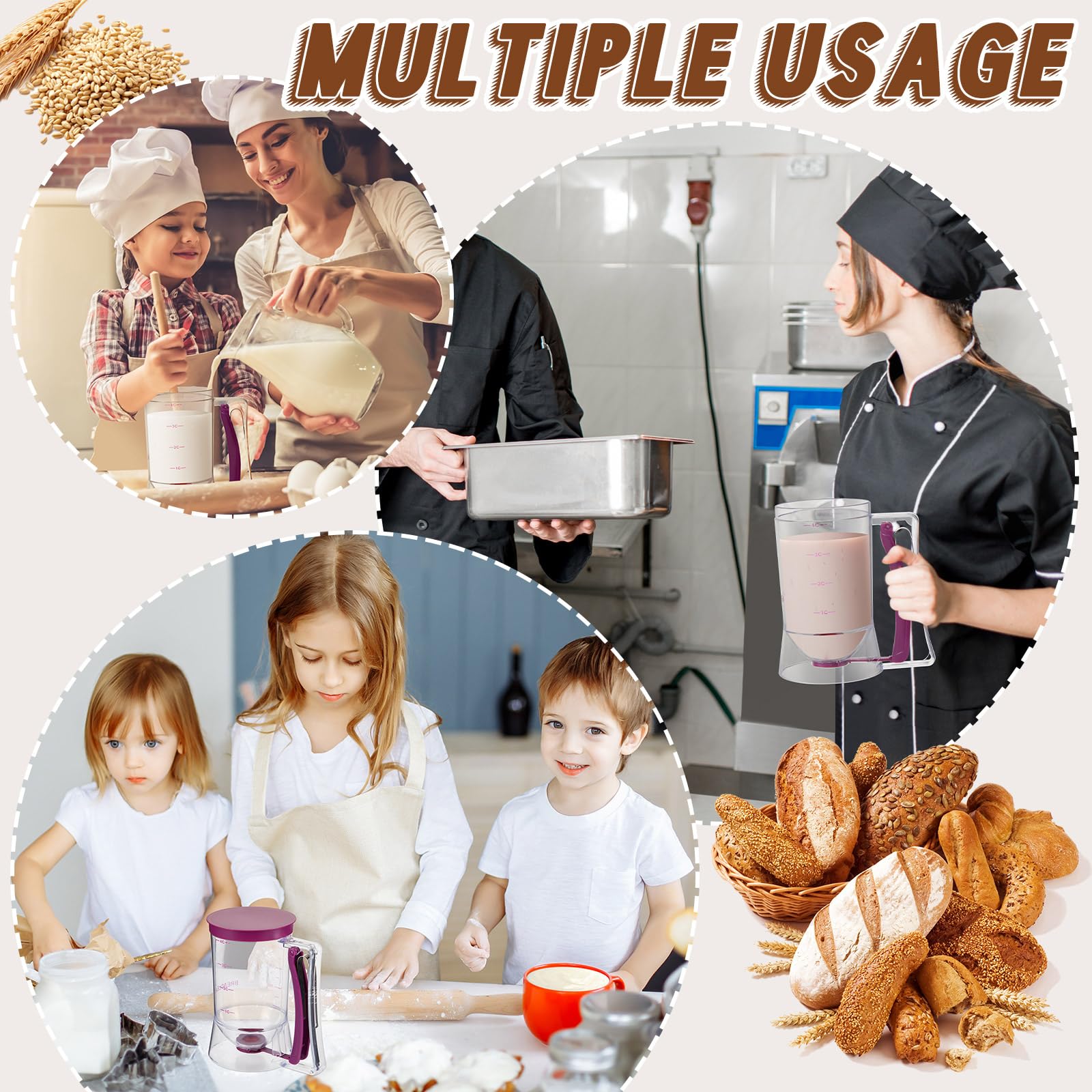 2-Pack Purple Pancake & Cupcake Batter Dispenser with Squeeze Handle - 4-Cup Measuring Griddle Mix Dispenser for Perfect Cookies, Cakes & Waffles | Ideal for Breakfast, Baking Parties & Family Cooking