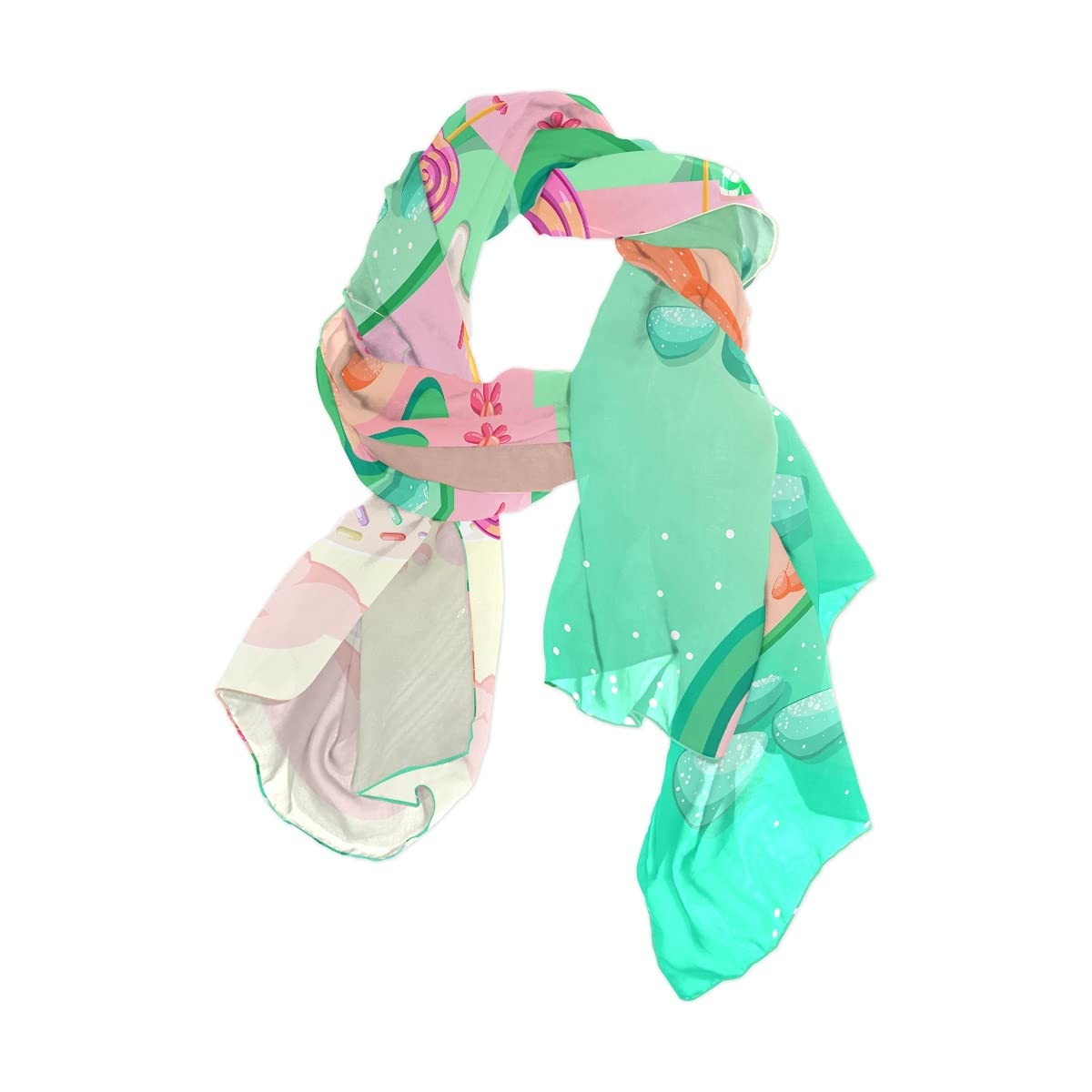 Sweet Candy World Cartoon Kawaii Chiffon Scarves for Women - Lightweight Spring Summer Shawl Wrap - Perfect for Outdoor Activities, Travel & Fashion Accessories