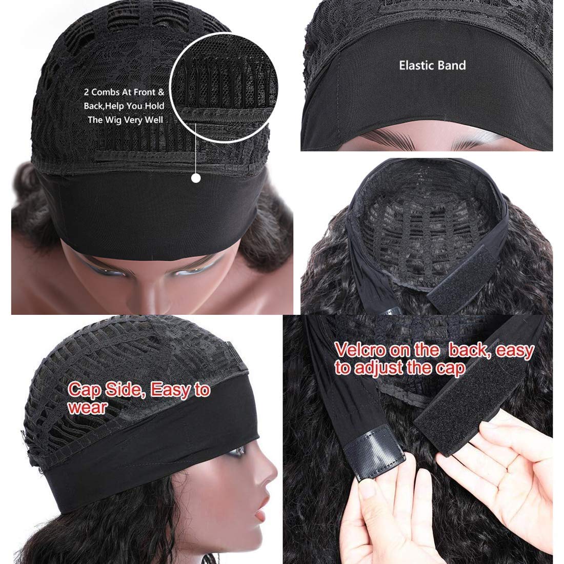 Beauty Forever Headband Human Hair Wigs - Water Wave Glueless Wig with Pre-Attached Scarf | Non Lace Front Natural Color 20 Inch 150% Density Wigs for Women | Perfect for Daily Wear, Cosplay & Protective Styling