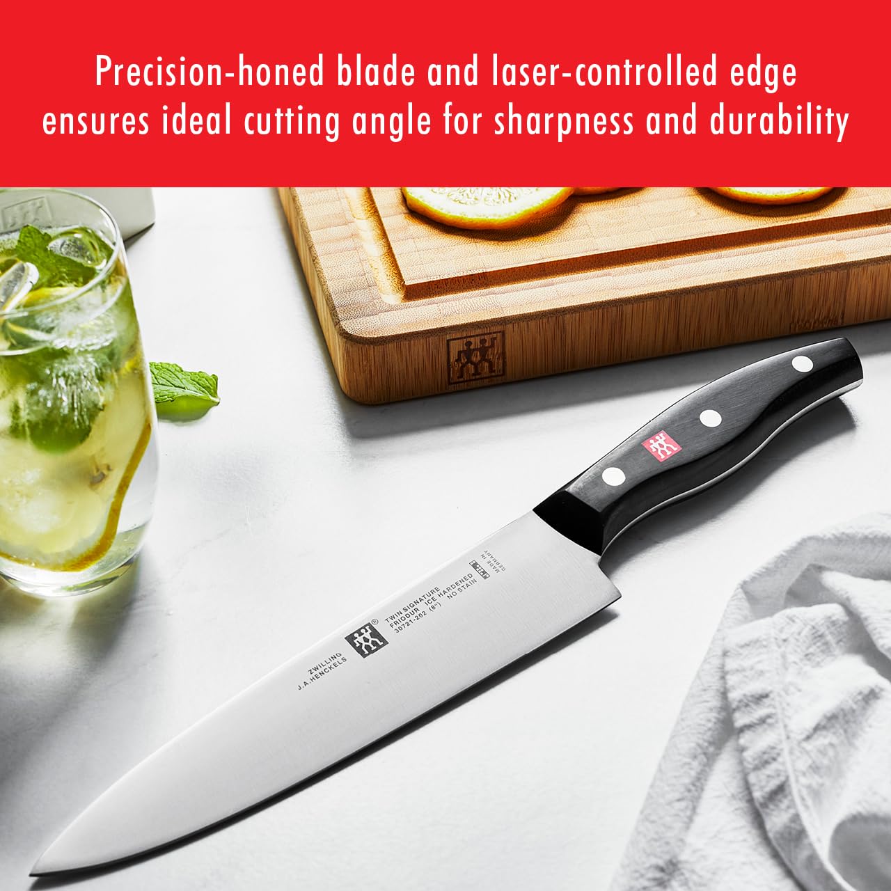 **ZWILLING Twin Signature 7-Piece German Knife Set with Block - Razor-Sharp High-Carbon Stainless Steel Knives, Dishwasher Safe - Perfect for Professional Chefs & Home Cooking, Meat Cutting, Vegetable Chopping, and More**