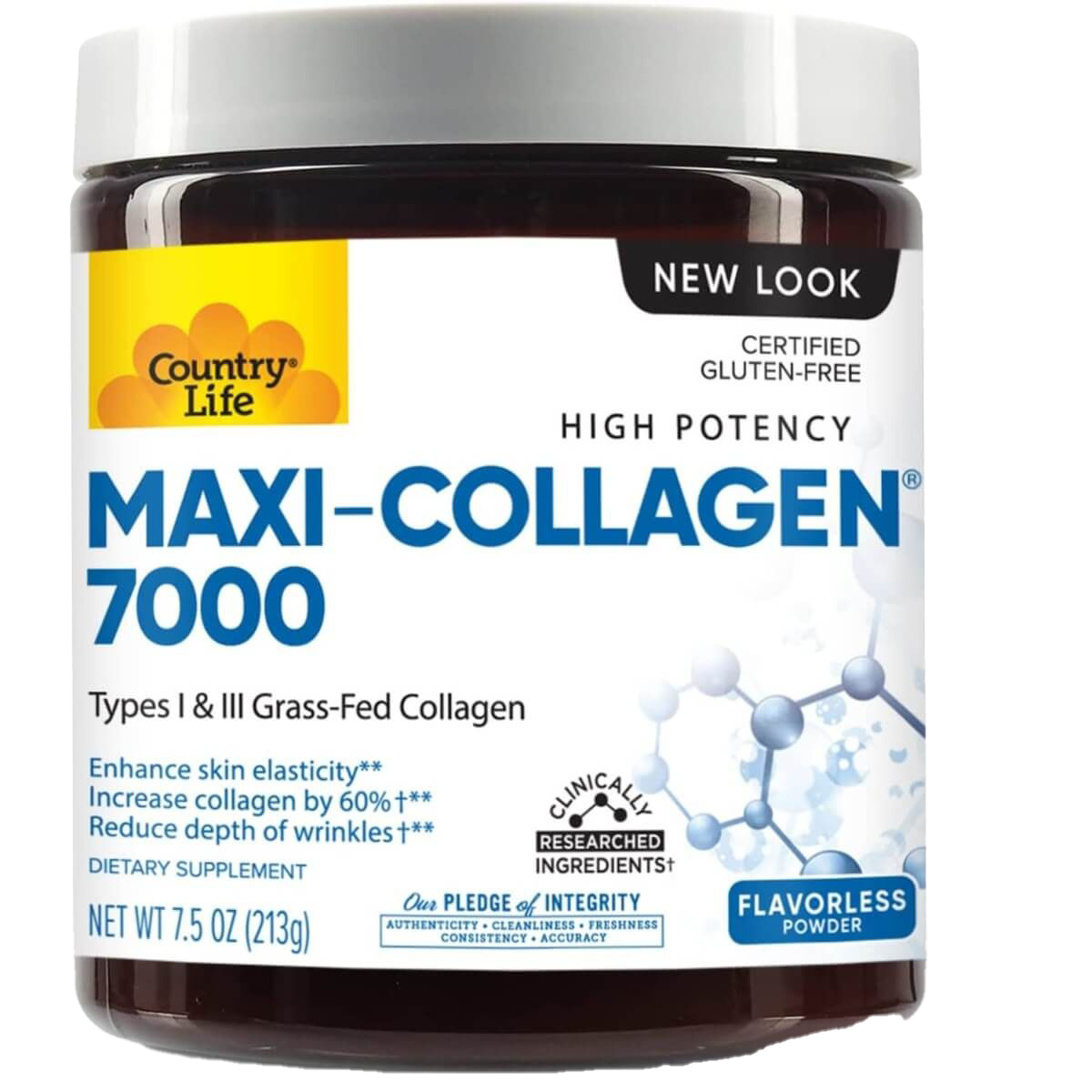Country Life Maxi Collagen 7000 Powder - 7.5oz Hydrolyzed Collagen Peptides Supplement for Skin, Hair & Joint Support - Perfect for Smoothies, Coffee & Post-Workout Recovery