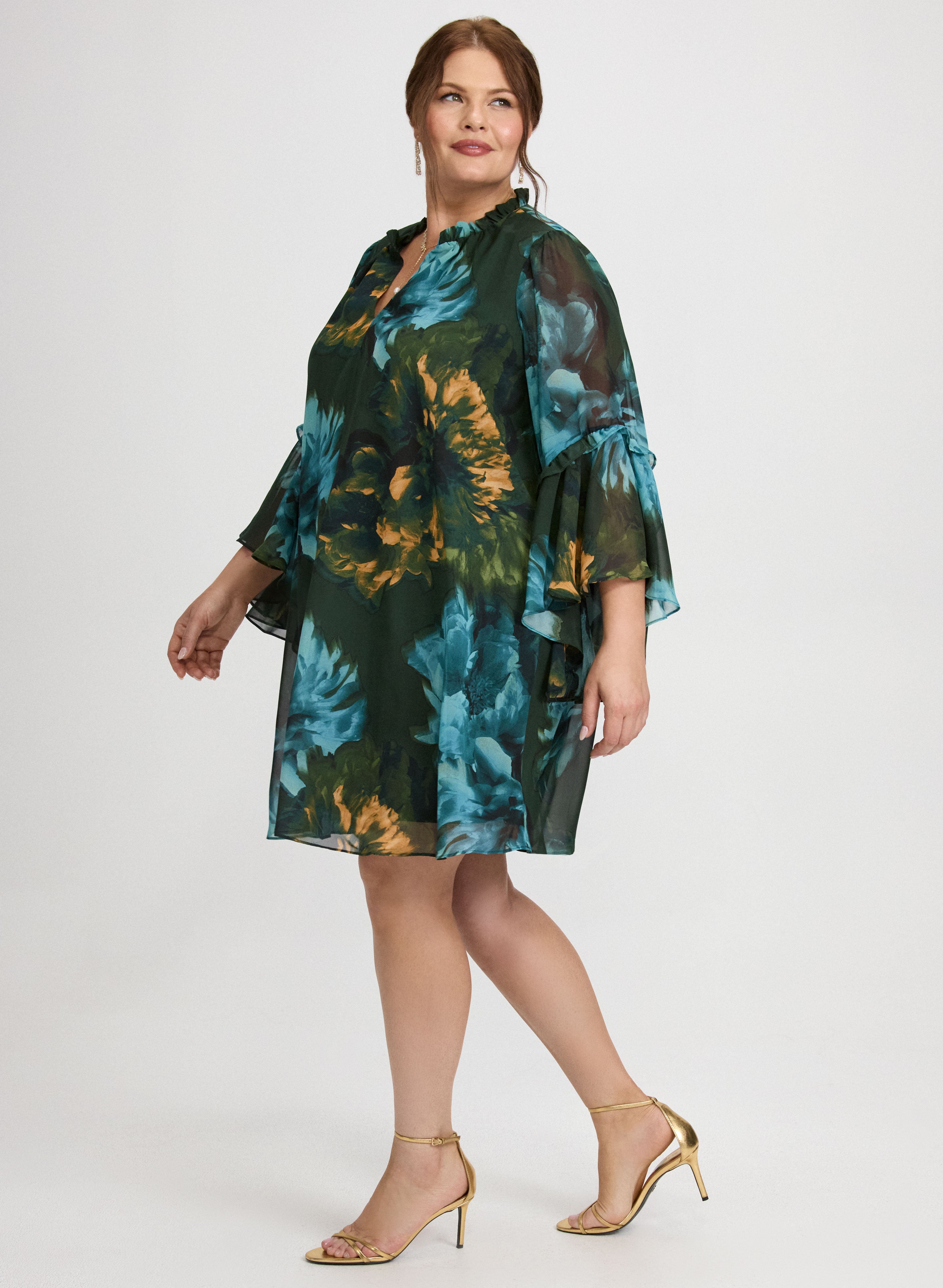 Floral Bell Sleeve Dress for Women - Elegant Boho Maxi Dress with Flowy Bell Sleeves - Perfect for Weddings, Parties & Summer Vacations