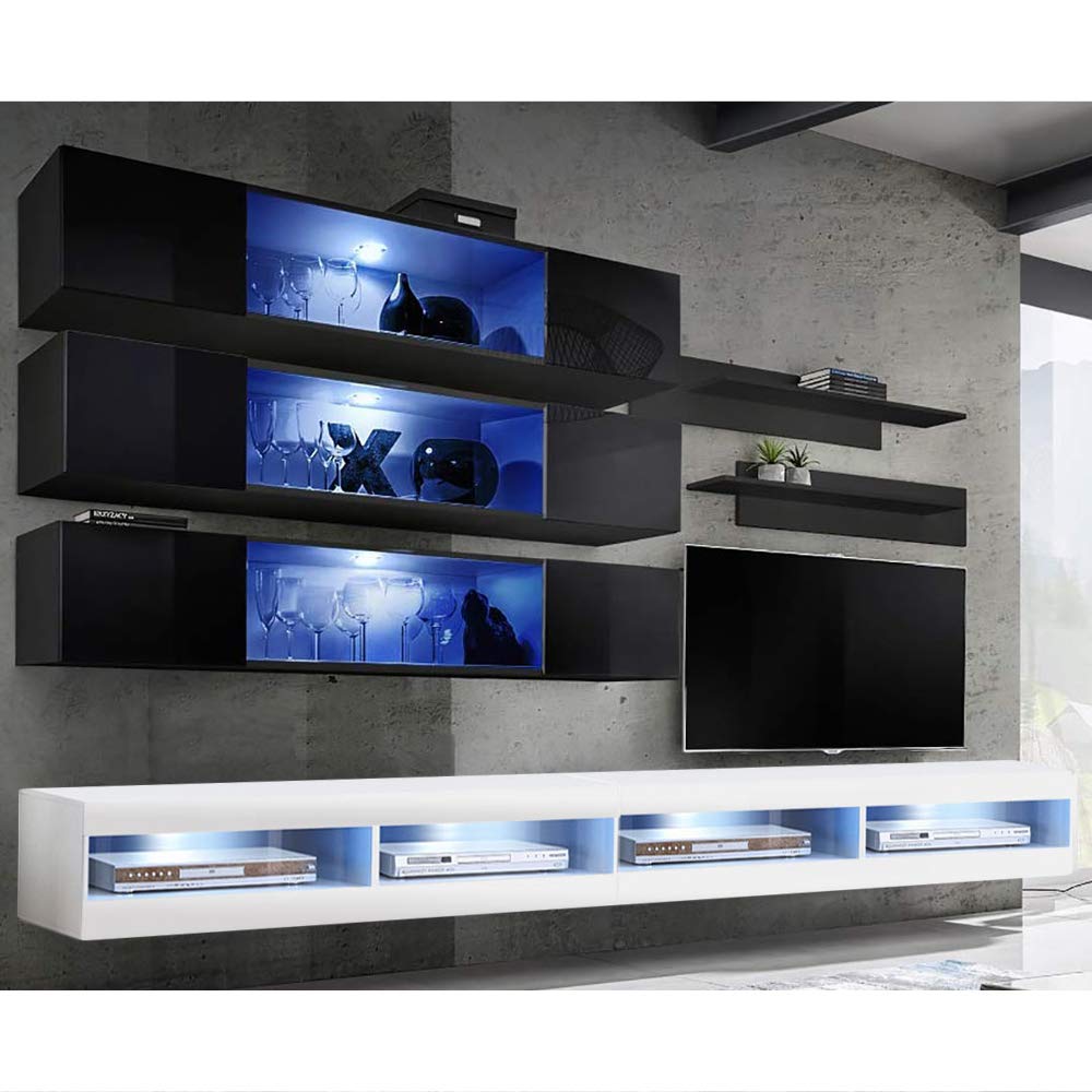Modern Floating TV Stand with Storage & LED Lights - Wall-Mounted Entertainment Center for Bedroom & Living Room - 34