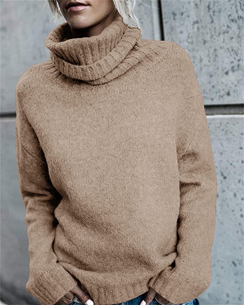 FISACE Women's Oversized Turtleneck Pullover Sweater - Cable Knit Long Sleeve Casual Sweater Top for Fall & Winter - Cozy Office Wear, Date Night Outfit, Holiday Fashion