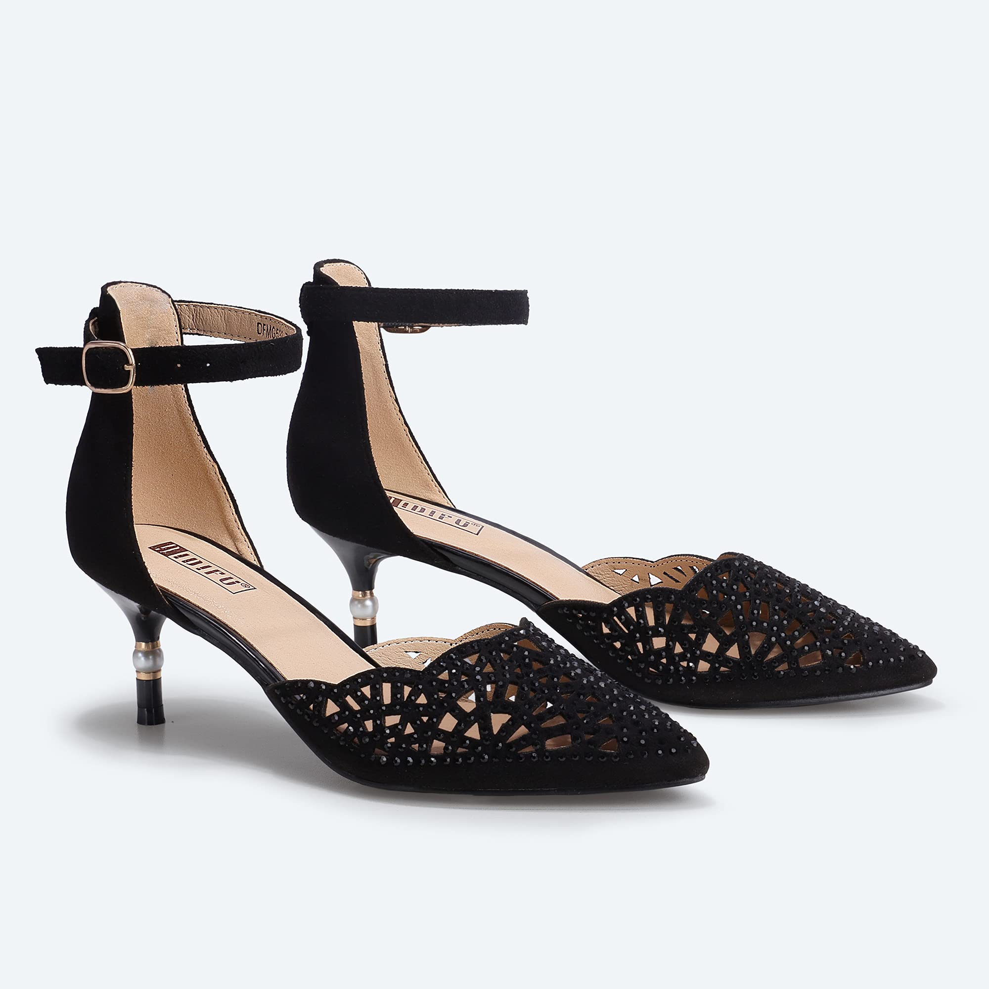 IDIFU Women's Rhinestone Sequins Kitten Heel Wedding Pumps - Elegant Low Heel Bridal Shoes for Bride, Evening Party & Special Occasions