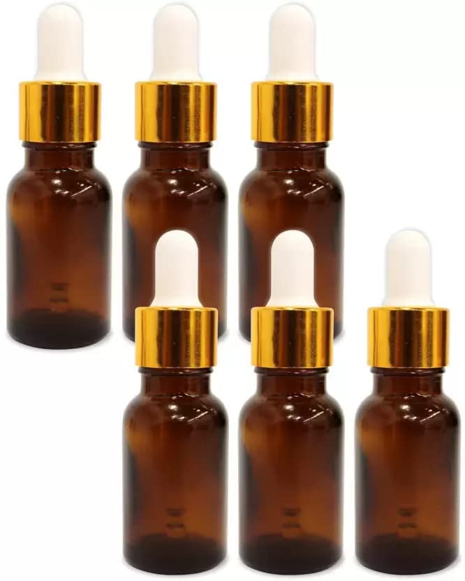 15ml Amber Glass Dropper Bottles with Gold & White Glass Droppers - 6 Pack for Essential Oils, Cuticle Oil, Body Oil & Tinctures | Perfect for DIY Skincare, Aromatherapy & Travel Size Liquids