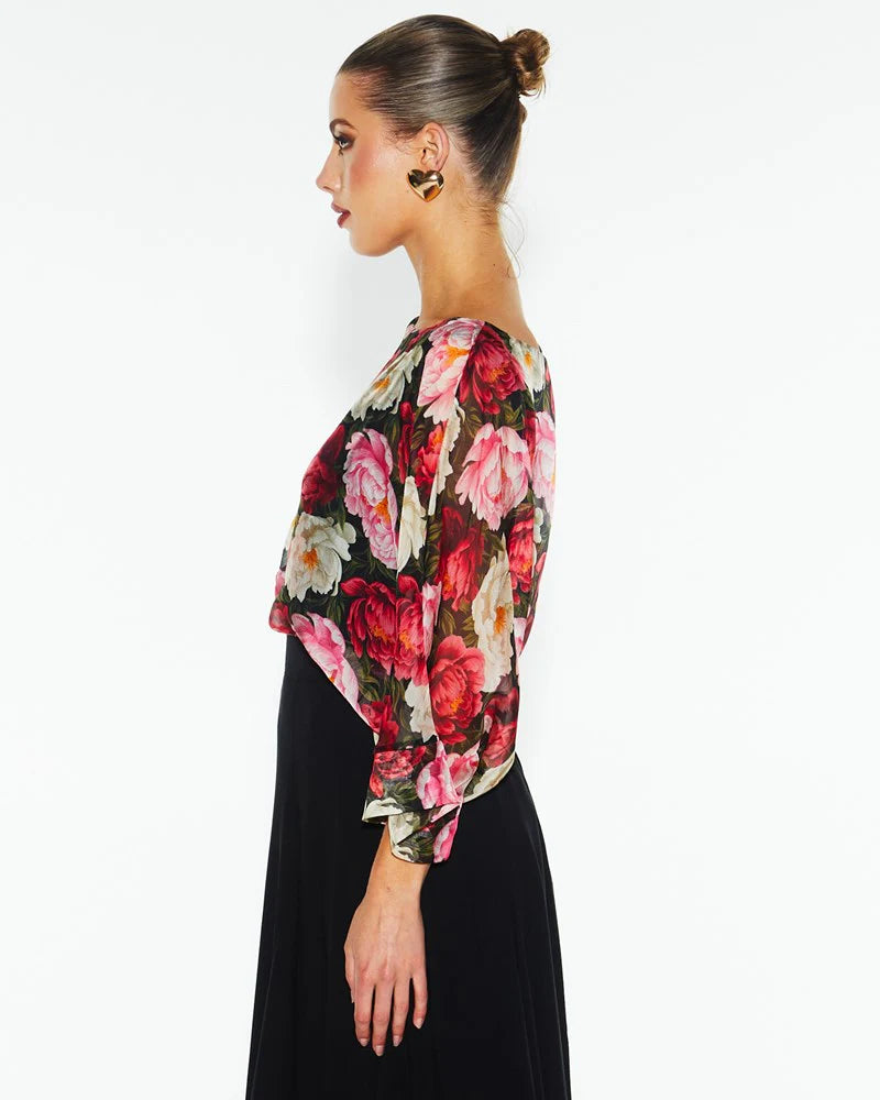 Oscar Floral Sunlight and Shadow Silk Blouse – Elegant Women's Silk Top for Work, Parties & Special Occasions