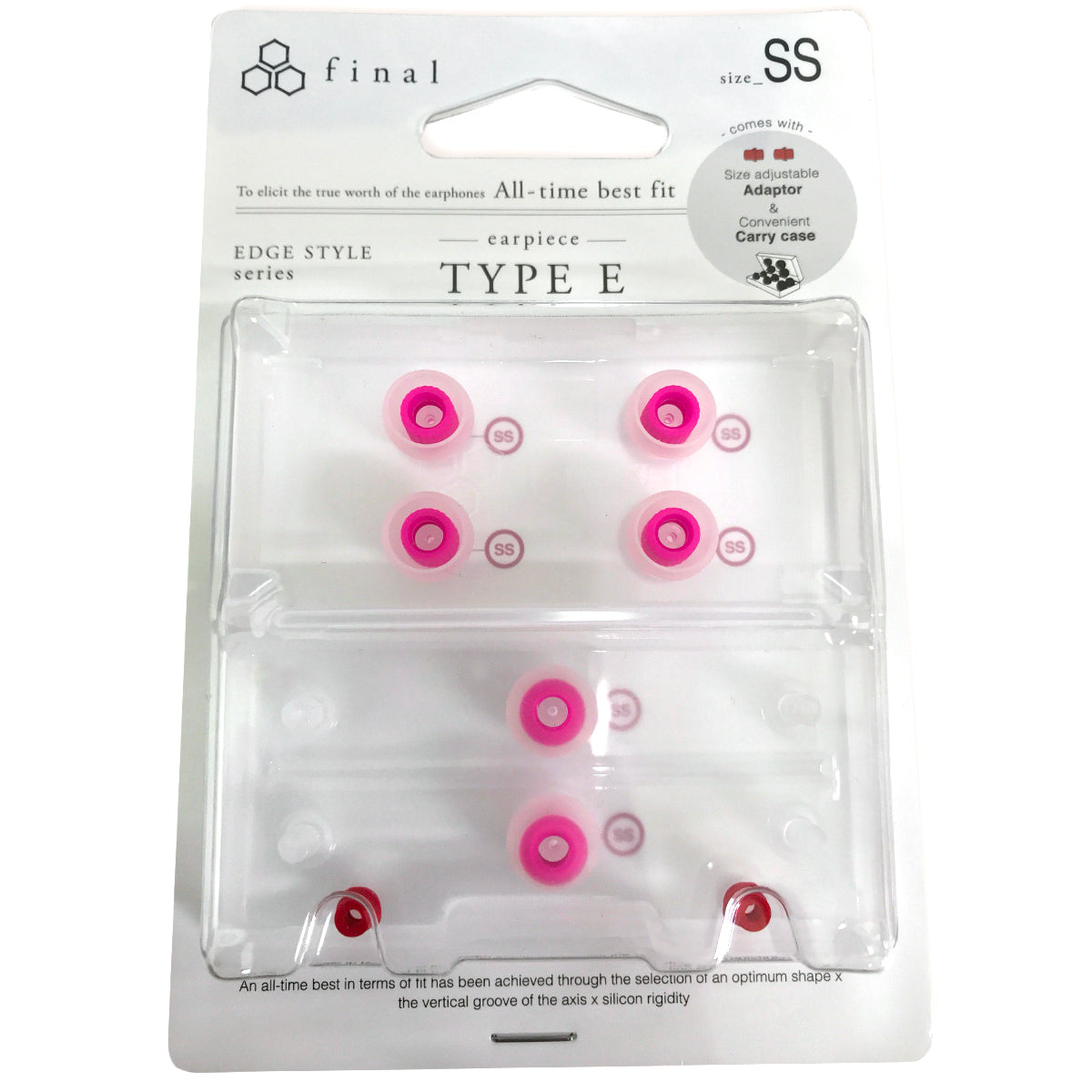 Final Audio Clear/Red Silicone Type E Earbud Tips Kit with Case & Nozzle Adapter - Perfect for Wireless Earbuds, Noise Isolation & Comfortable Fit