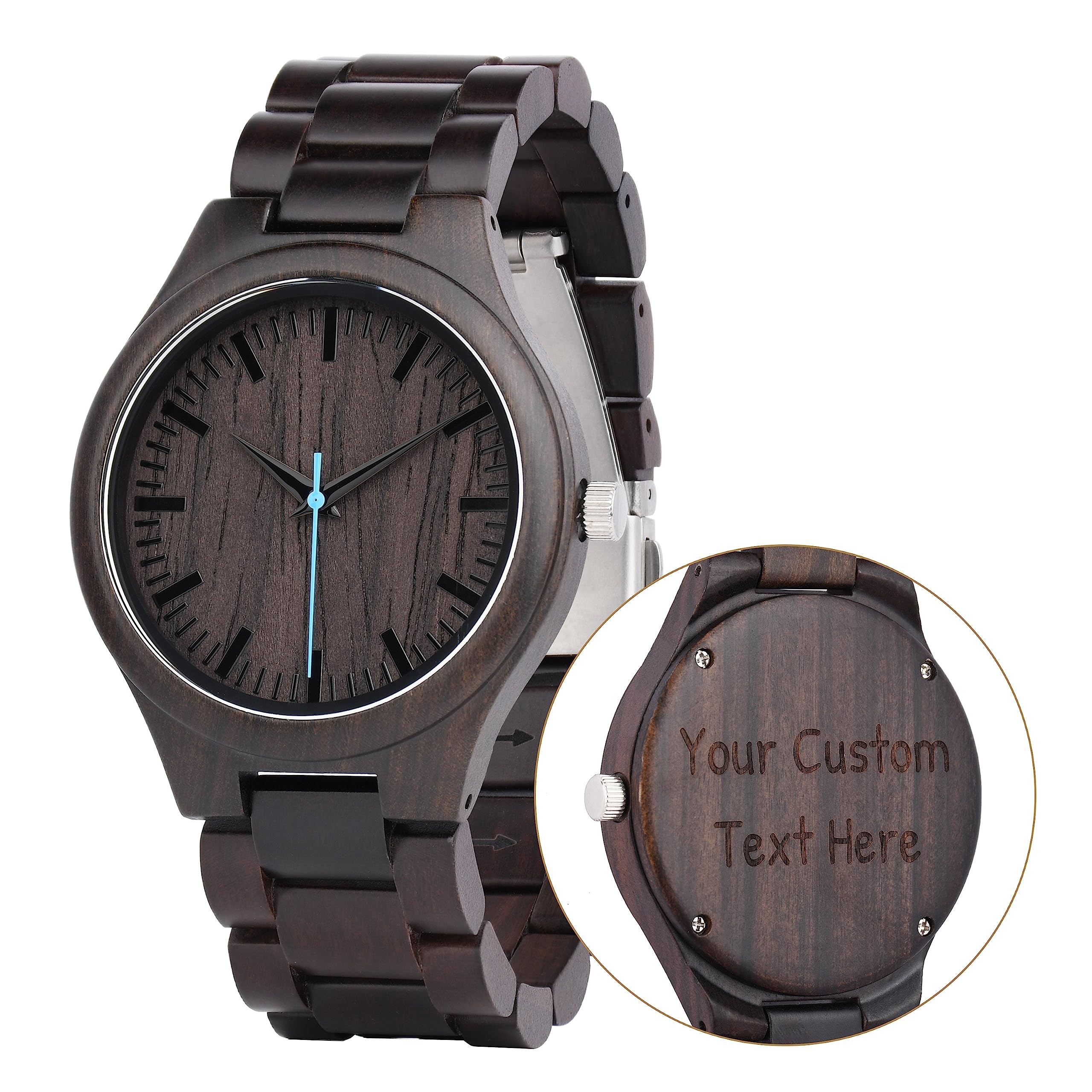 Personalized Engraved Ebony Wood Watch for Men - Custom Anniversary, Birthday Gift for Husband, Boyfriend, Groomsman - Perfect for Weddings, Special Occasions & Everyday Wear