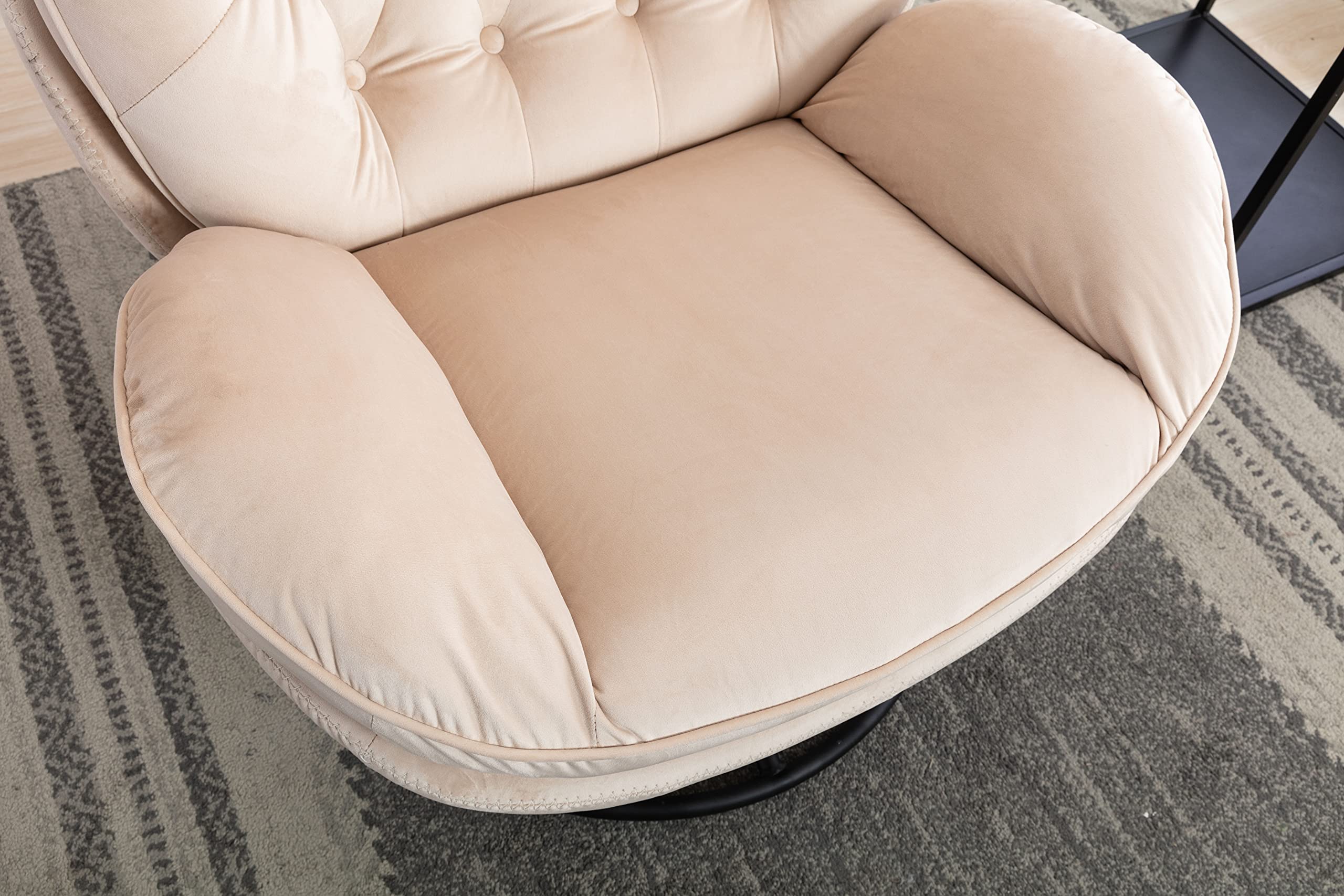 Modern Velvet Swivel Accent Chair with Ottoman Set - Comfy Lounge Armchair with Sturdy Metal Base & Footrest for Living Room, Bedroom, Reading Nook - Perfect TV Chair & Relaxation Spot (Beige)