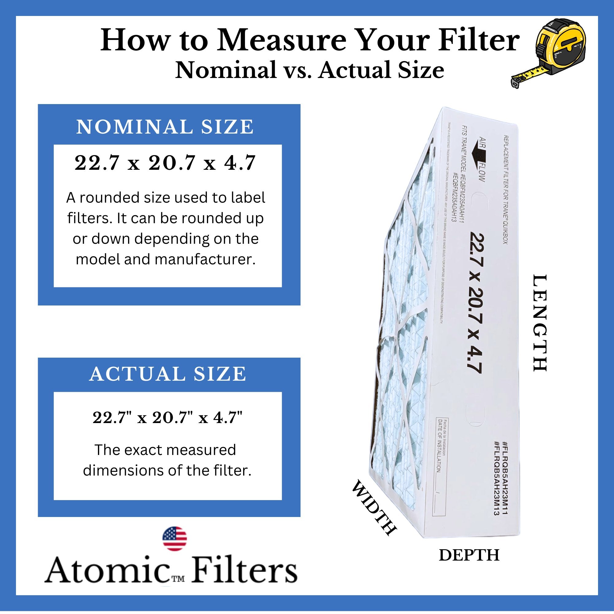 Trane FLRQB5AH23M11 Air Filter 22.7x20.7x4.7 MERV 11 - 2 Pack | Compatible with Atomic | HVAC Replacement Filters for Home & Office Use