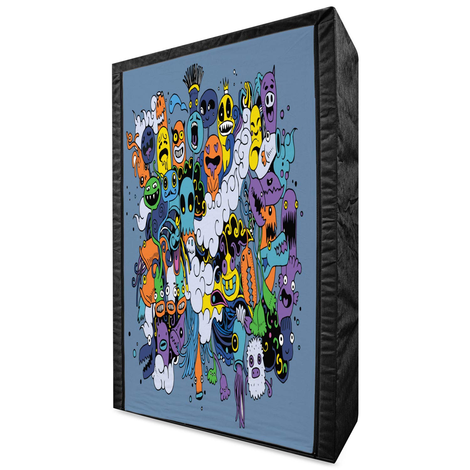 Ambesonne Indie Portable Fabric Wardrobe - Funky Monsters Abstract Doodle Design, 42.5 Inch Clothing Organizer with Shelves for Bedroom Storage | Multicolor | Perfect for Small Spaces, Dorm Rooms & Kids' Closet Organization