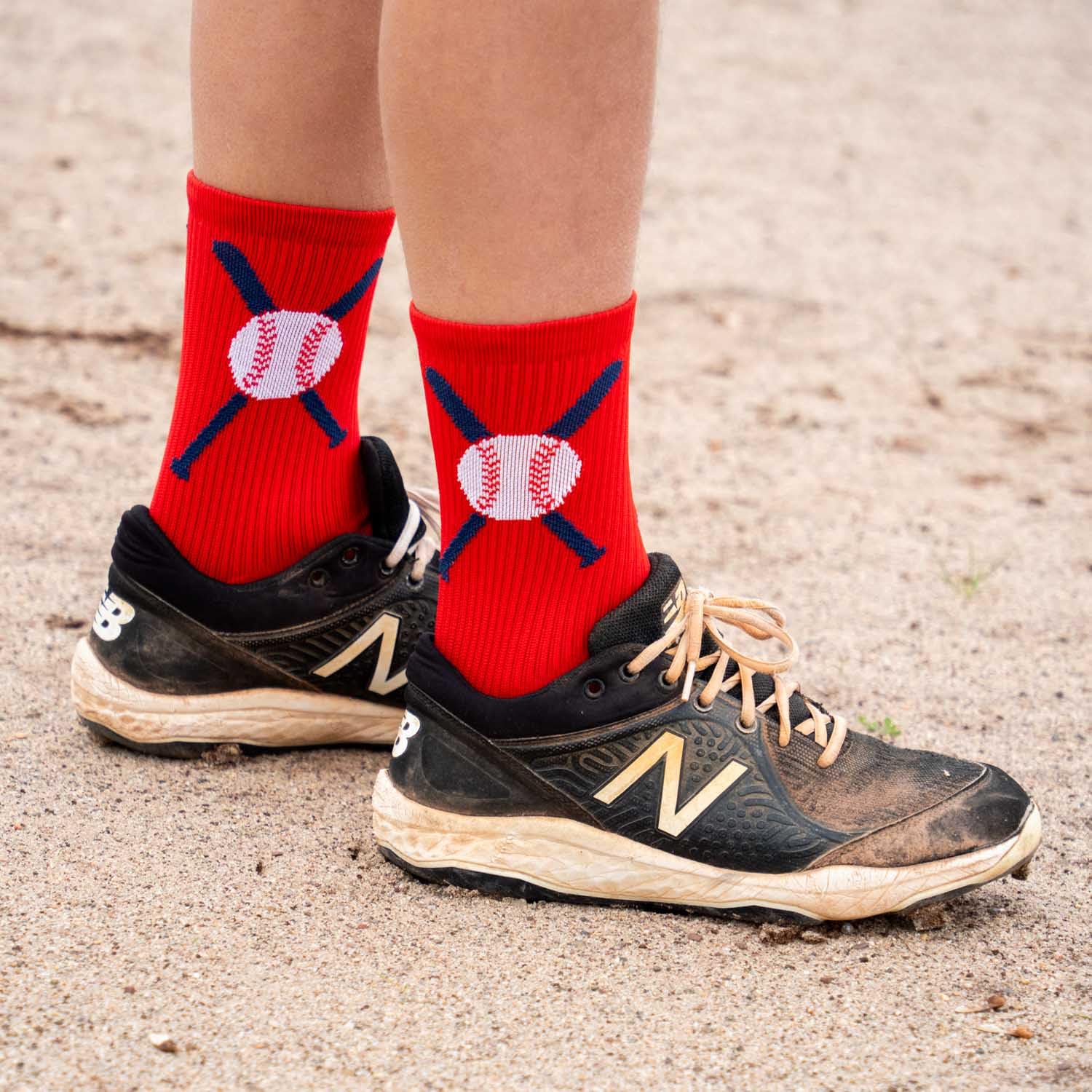ChalkTalkSPORTS Baseball Performance Crew Socks with Crossed Bats Design - Moisture-Wicking & Cushioned for Youth & Adult Players - Mid-Calf Baseball Socks for Training, Games & Sports Performance