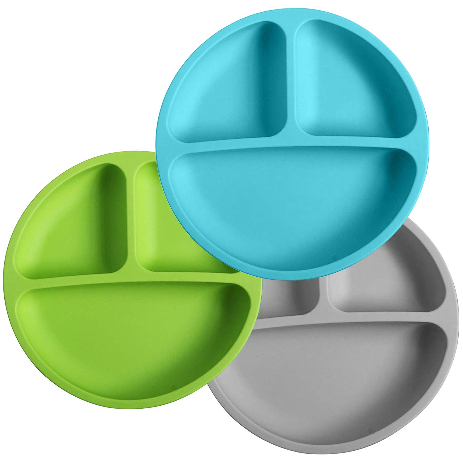BPA-Free Divided Silicone Plates for Toddlers & Kids - No Suction, Dishwasher, Microwave & Oven Safe - Boys' Sectioned Feeding Plates for Mealtime, School Lunches & Picnics