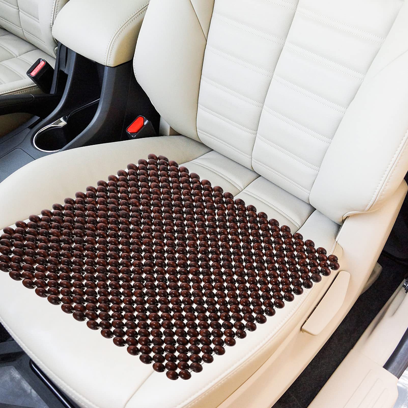 Wakauto Wooden Beaded Car Seat Cushion - Breathable Cooling Mat for Summer Driving, Universal Fit for Cars, Office & Home Chairs - Comfortable Square Auto Seat Cover Pad for Long Commutes and Road Trips