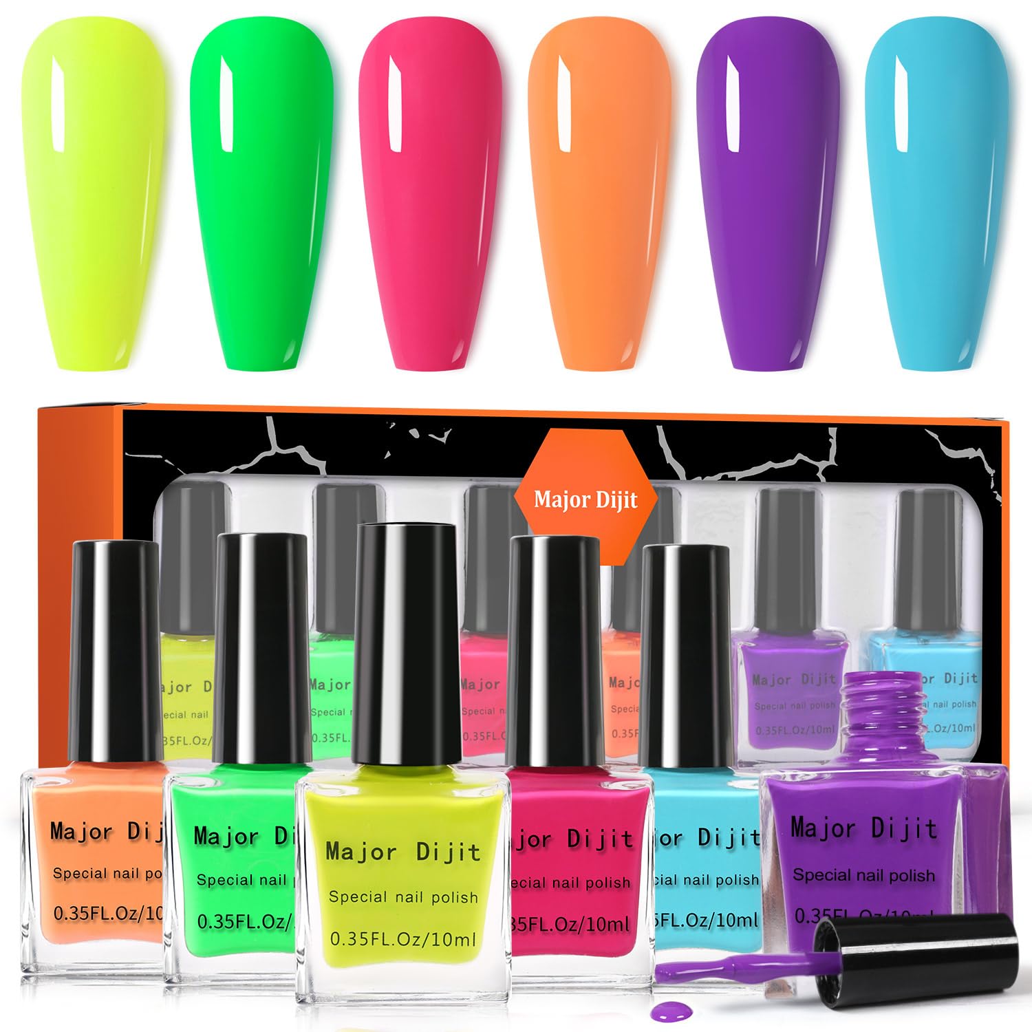 DouborQ 6 Colors Neon Bright Nail Polish Set - Long-lasting Manicure Varnish with Sequins for Halloween & Nail Art | Bulk Salon & Home Use (25-30 Pieces)