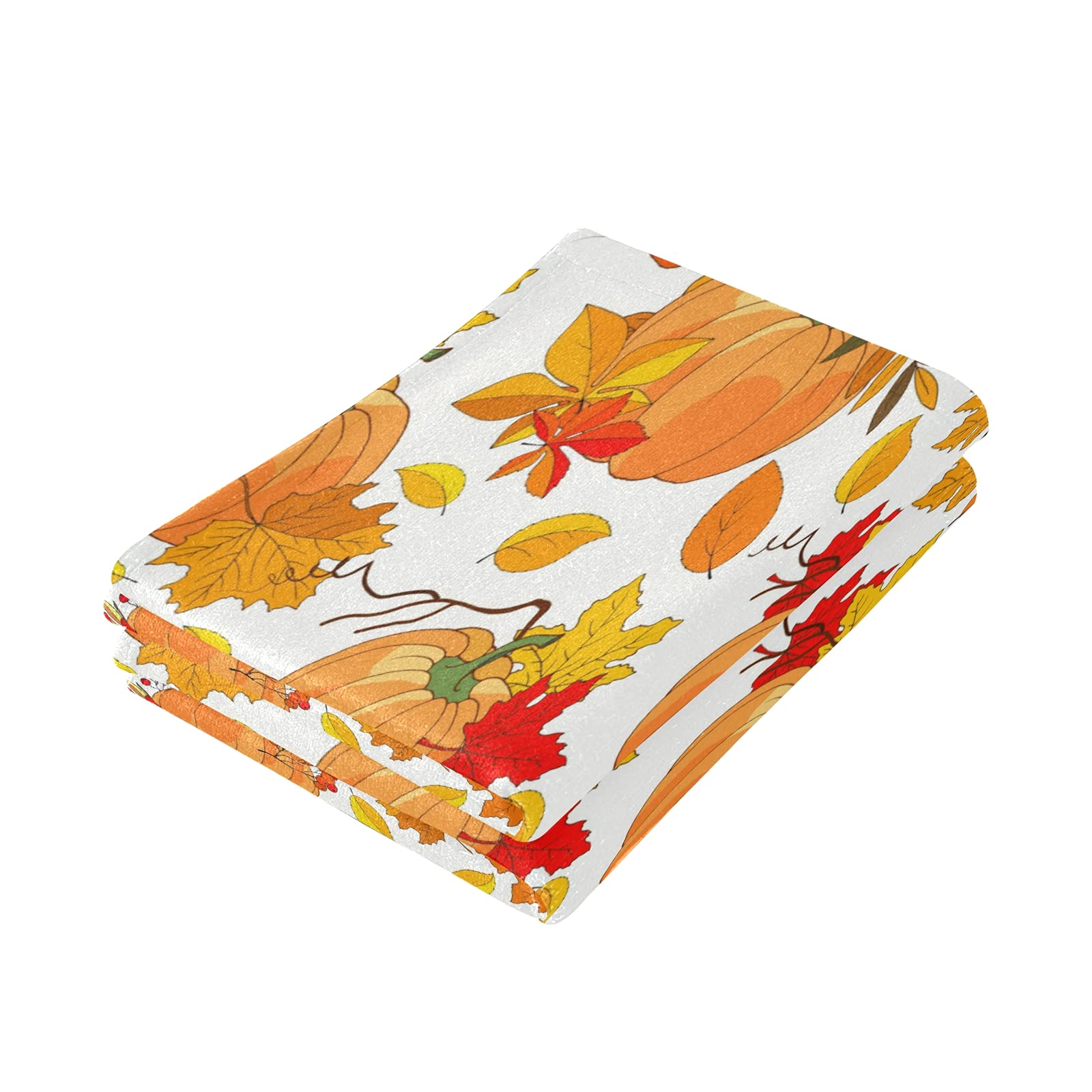 Fall Pumpkin Maple Face Towel Set of 2 - Soft Autumn Thanksgiving Hand & Dish Towels - 30x15 Inches for Kitchen, Bathroom & Beach Decor - Perfect for Seasonal Home Decor, Hostess Gifts & Thanksgiving Table Settings