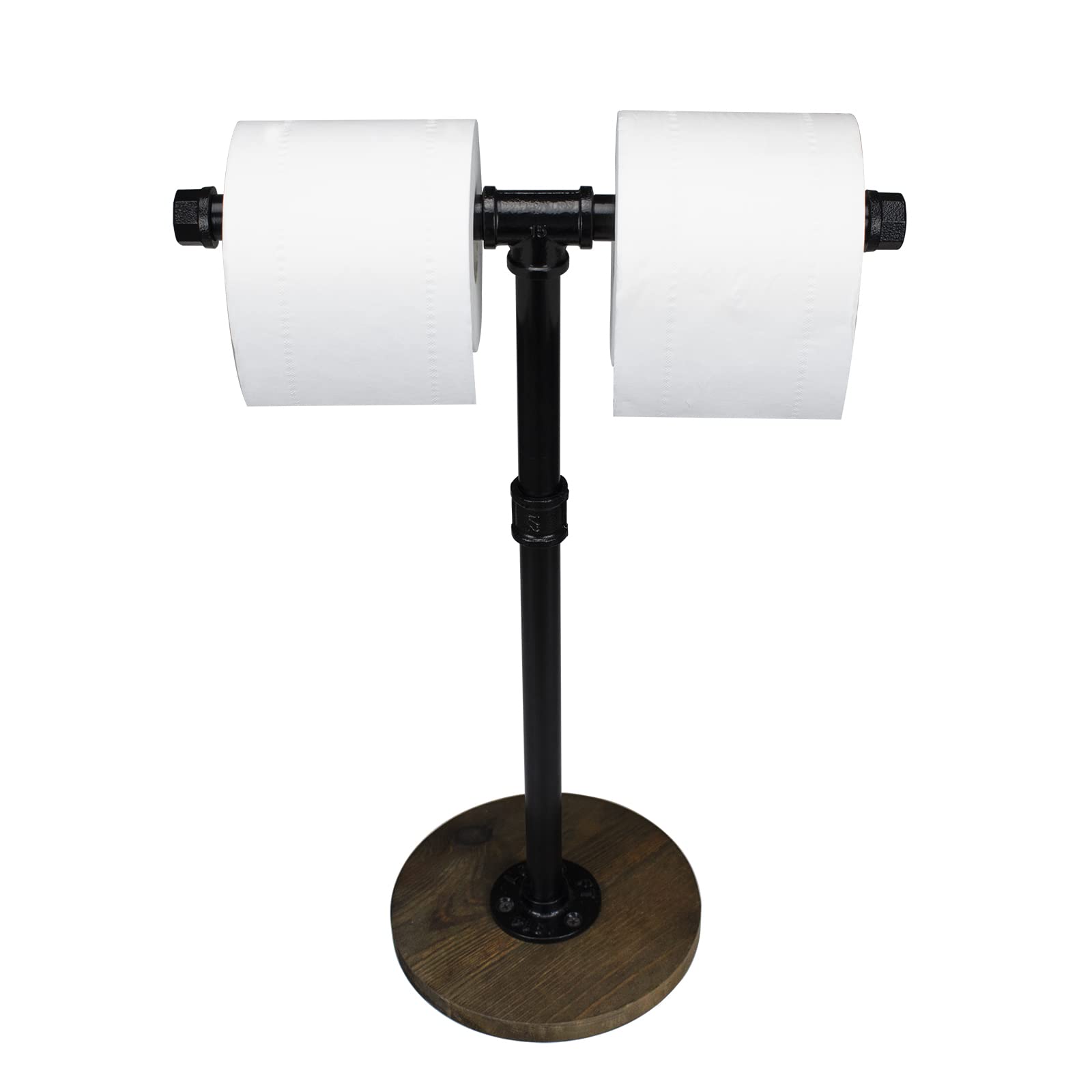 Industrial Pipe Towel Holder with Wood Base - Heavy Duty Free Standing Hand Towel Stand for Farmhouse Bathroom & Kitchen Countertop - Perfect for Rustic Decor & Small Space Organization