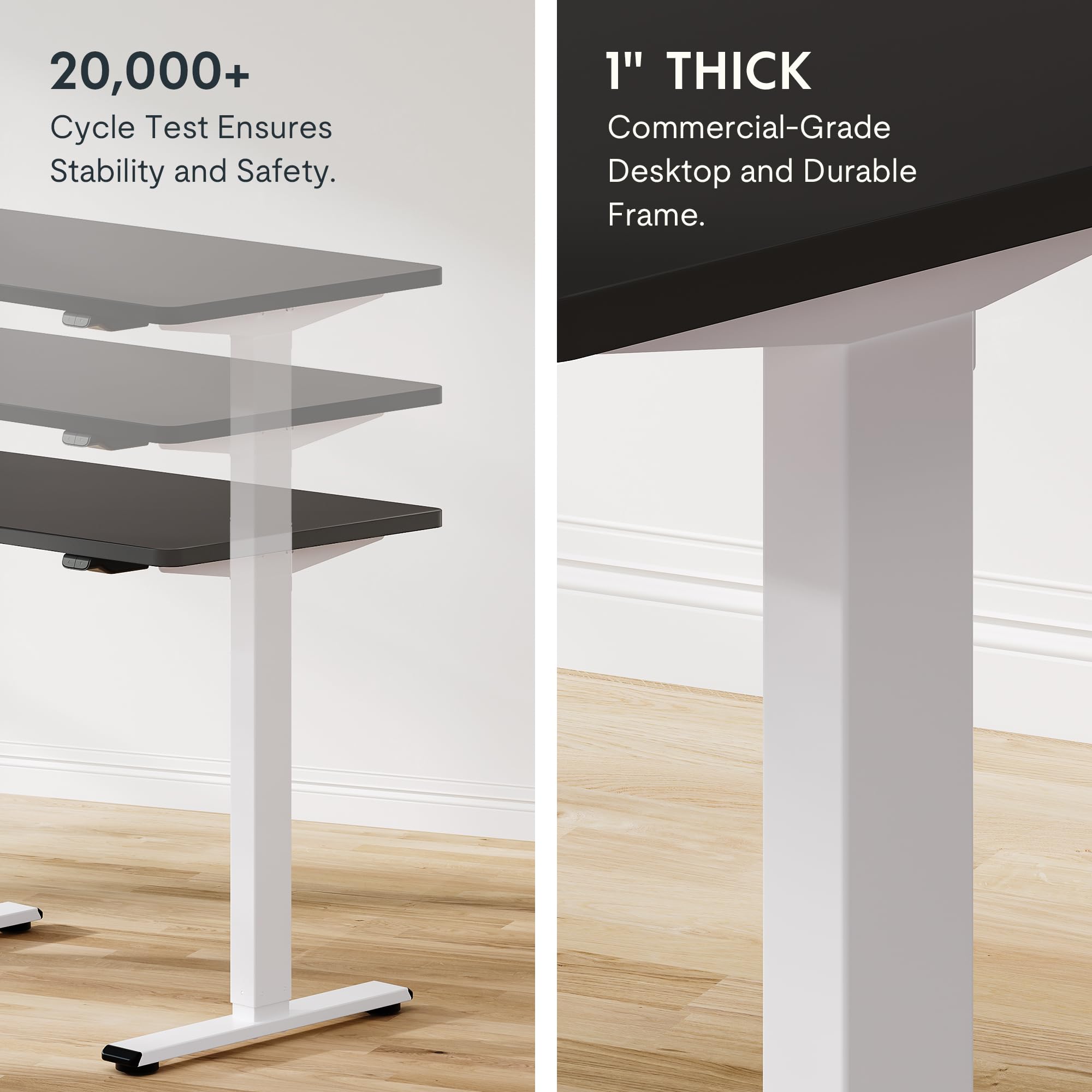 FLEXISPOT EN1 Electric Standing Desk 48 x 24 Inch - Adjustable Height Computer Desk for Home Office, White Frame & Black Top (2-Pack) | Ergonomic Sit Stand Workstation for Gaming, Studying & Remote Work