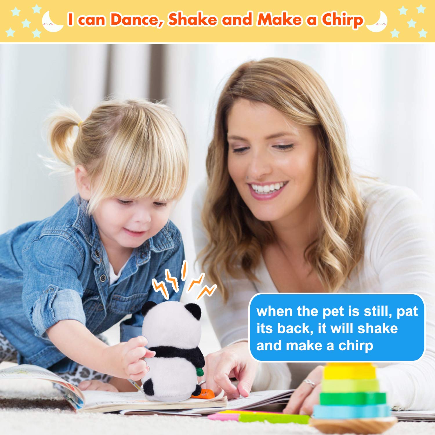 Interactive Talking Panda Plush Toy - Repeats Your Voice, Dances & Shakes - Electronic Robotic Stuffed Animal for Kids (6.3