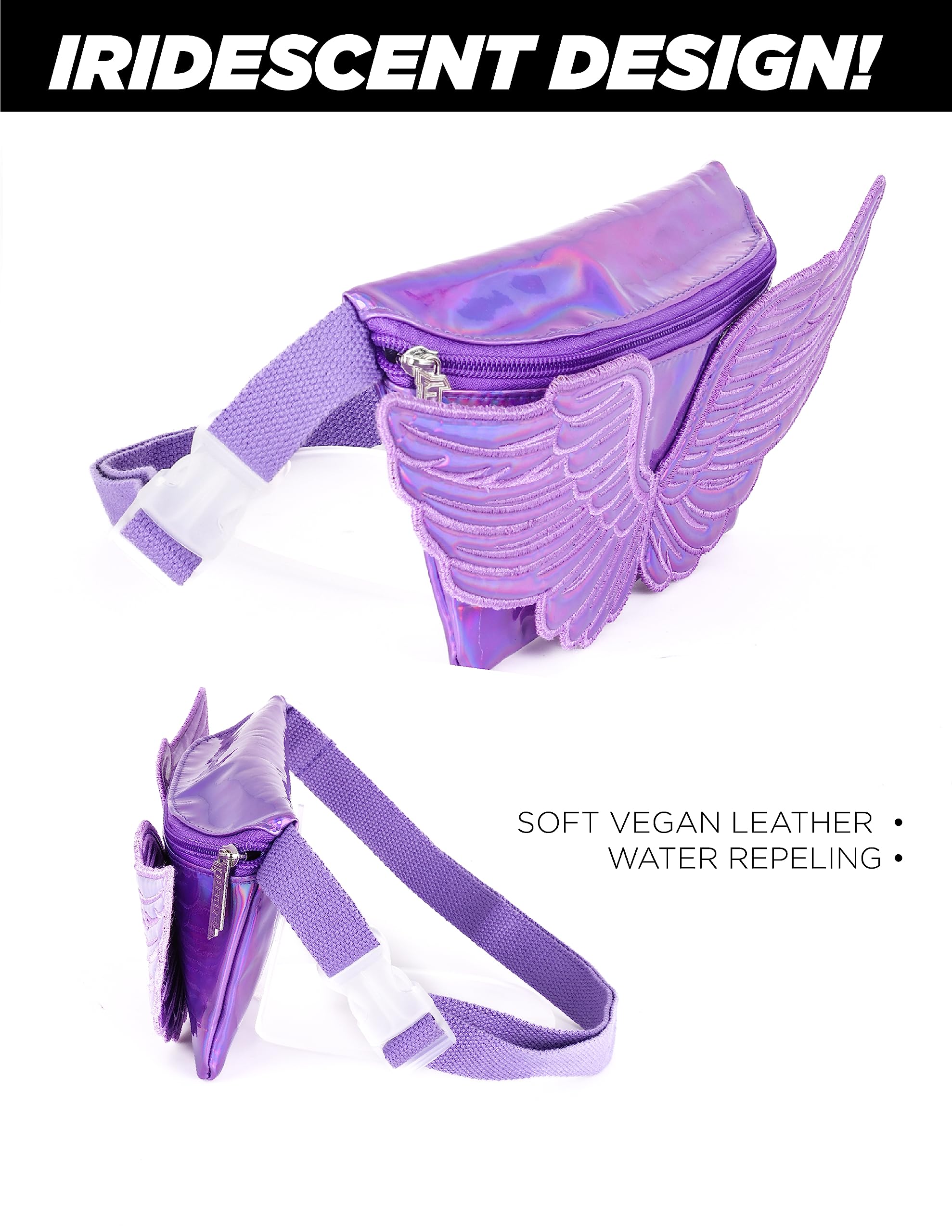 Retro 80s Fashion Fanny Pack for Women & Men - Crossbody Waist Bag with Adjustable Belt, Small Cute Festival & Concert Bag (WINGS Purple) - Perfect for Outdoor Activities, Travel, Music Events & Daily Use
