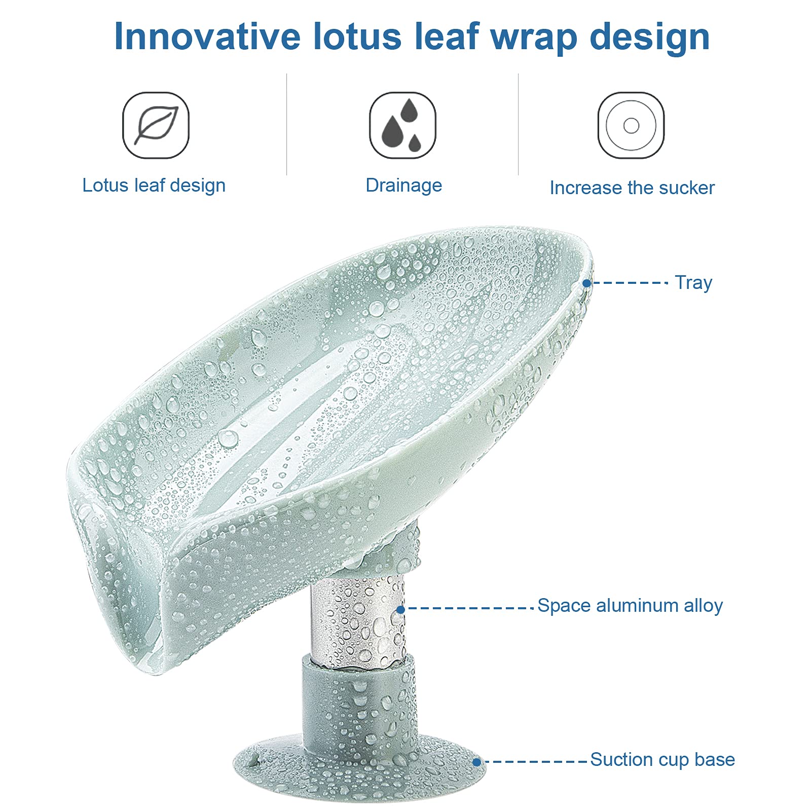 2 Pack Leaf-Shaped Soap Holder with Suction Cups - Self Draining, Non-Slip Bar Soap Dish for Shower, Bathroom, Kitchen Sink - Easy to Clean, Modern Grey & Green Design - Perfect for Bath Essentials Organization and Small Space Saving