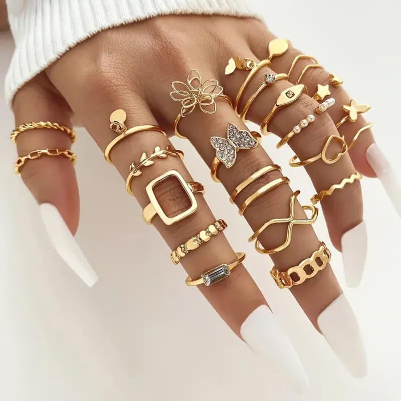 48PCS Vintage Butterfly Heart Snake Rings Set - Gold Plated Geometric Hollow Rings for Women & Girls - Latest Stylish Jewelry for Parties, Gifts & Everyday Wear