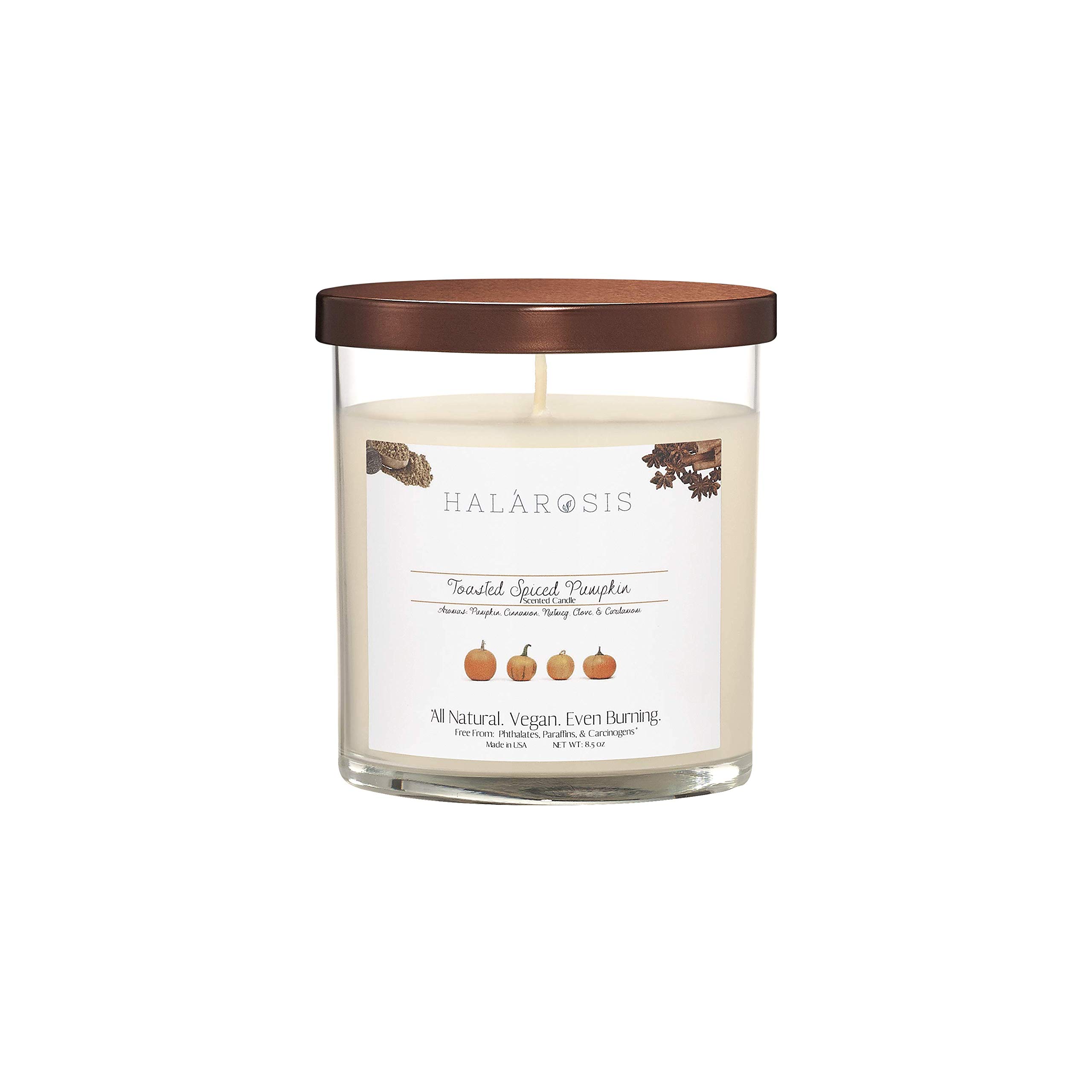 Halarosis Premium Soy Candles - Long-Lasting 45-Hour Burn Time - Cotton Wick Scented Candles for Home, Birthday & Housewarming Gifts (Toasted Spiced Pumpkin 8.5oz) - Perfect for Relaxation, Romantic Dinners & Holiday Decorations