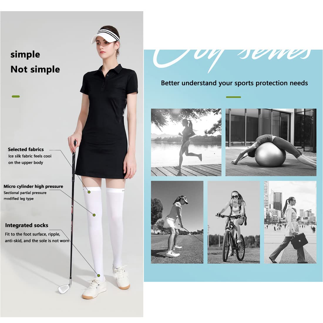 UPF 50+ Golf Socks for Women & Men - Breathable Cool Summer Sun Protection Thigh High Socks - Perfect for Golf, School, Daily Wear & Cosplay - Stay Cool & Protected in Hot Weather