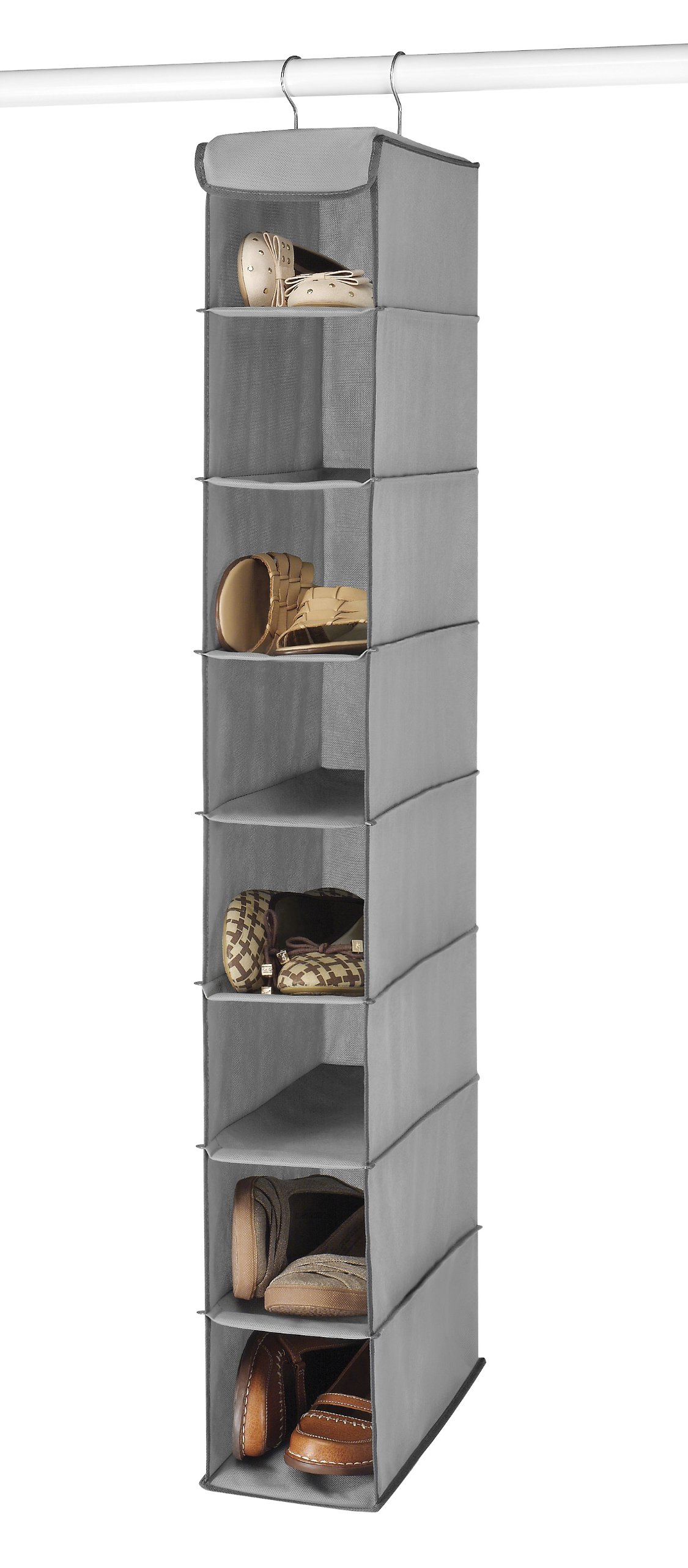 Whitmor 8-Section Hanging Shoe Organizer for Closet - Space Saving Grey Shoe Storage Shelf - Perfect for Bedrooms, Dorm Rooms & Small Spaces