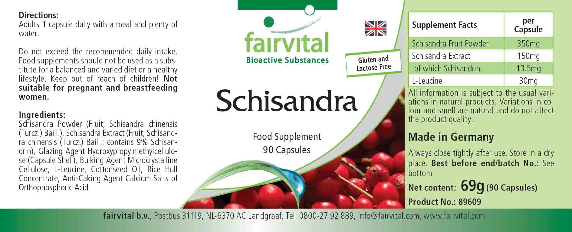 Fairvital Schisandra Extract Supplement - 90 Vegan Capsules (3 Month Supply) - Wu Wei Zi for Immune Support & Stress Relief - Perfect for Daily Wellness & Natural Energy Boost