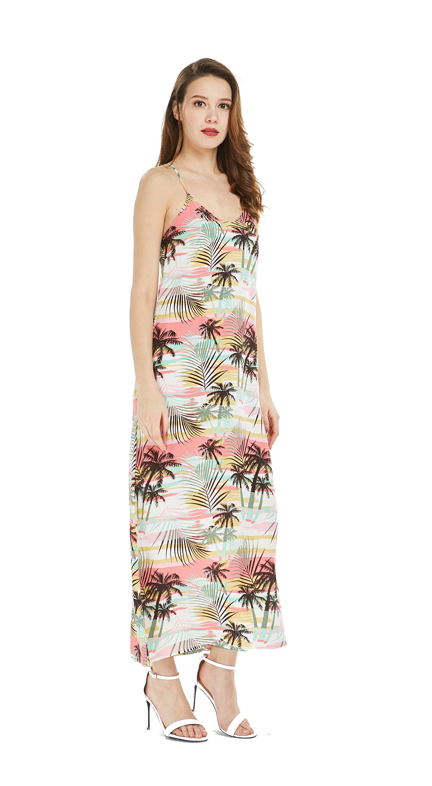 Hawaiian Luau Beach Sunset Print Maxi Dress for Women - Floral Sweetheart Neckline Long Dress for Summer Vacation, Beach Party, and Tropical Getaways