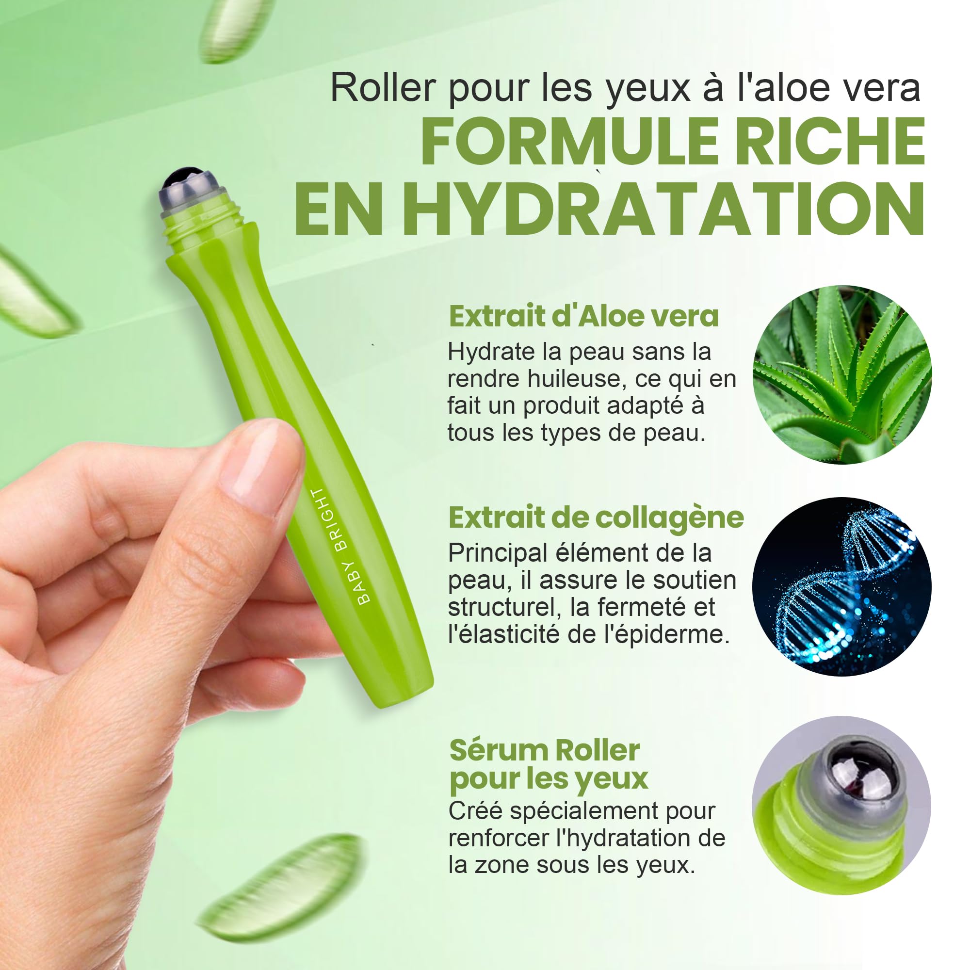 Baby Bright Advanced Eye Serum Roll On - Moisturizing & Brightening Under Eye Treatment with Aloe Vera & Collagen (15ml) - Reduces Dark Circles & Puffiness for Refreshed Morning Look - Perfect for Daily Skincare Routine & Travel