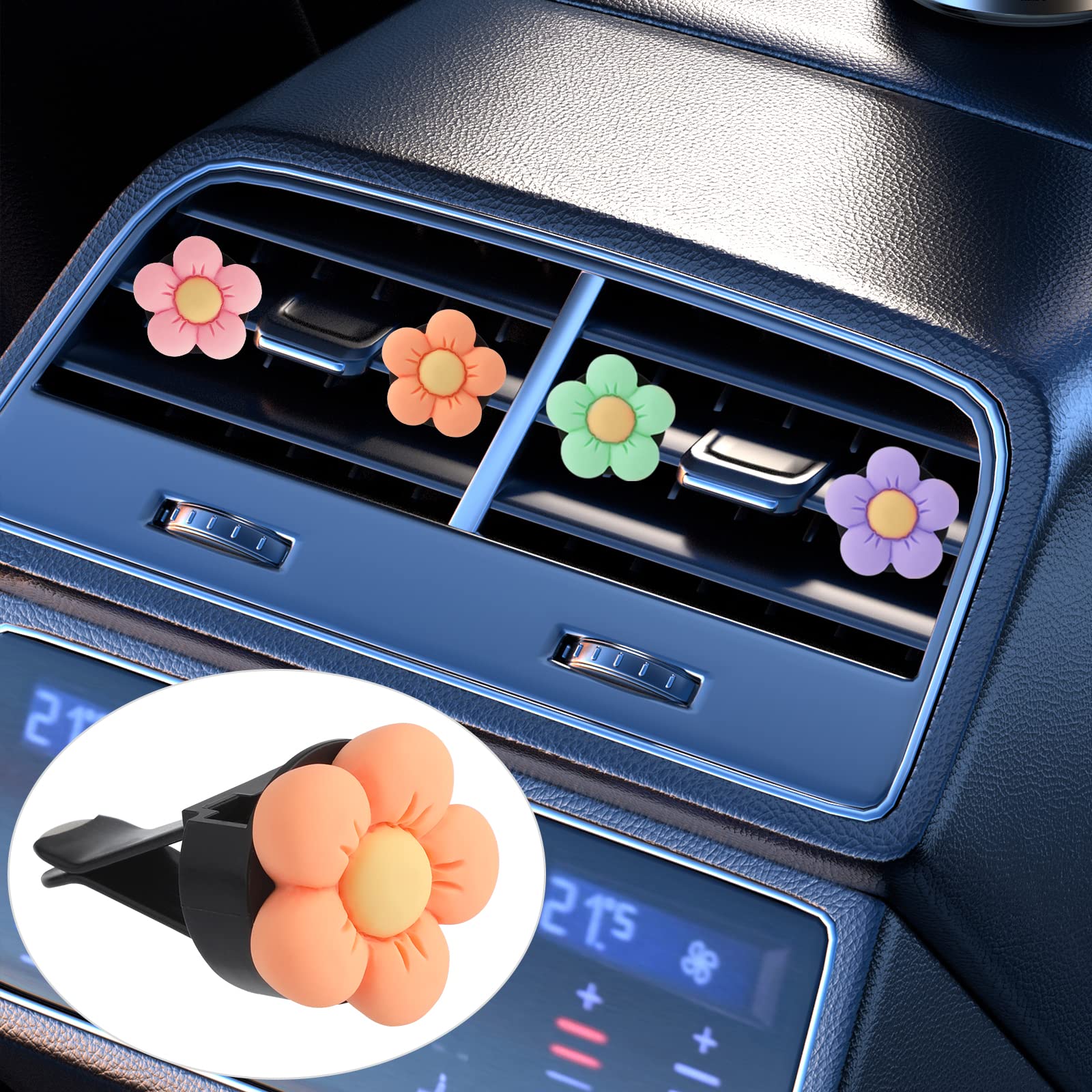 6PCS Daisy Air Vent Clips with Aromatherapy Pads - Cute Car Air Fresheners for Women, Car Vent Accessories & Interior Decor - Perfect for Sedans, SUVs and Office Spaces