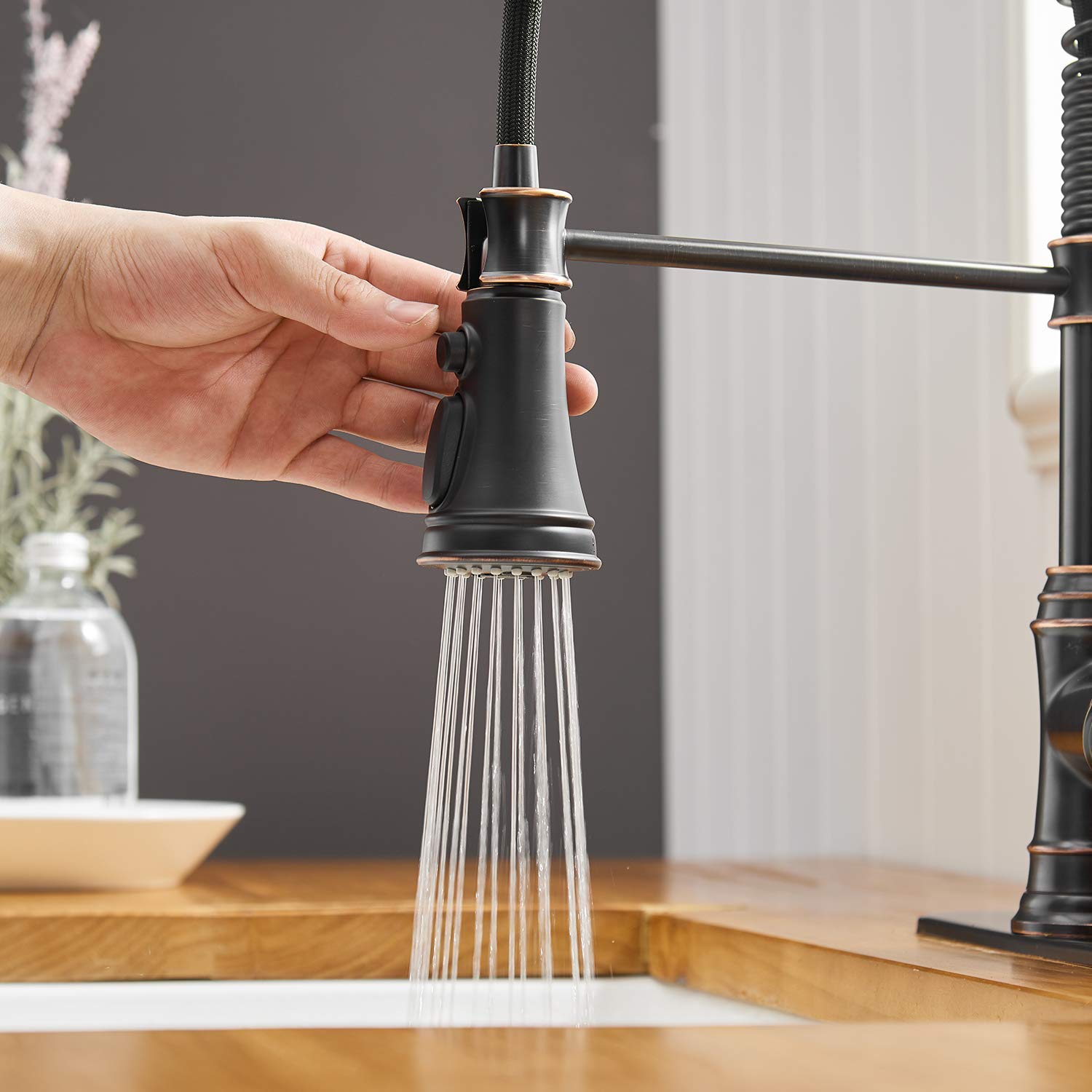 Oil Rubbed Bronze Kitchen Faucet with Pull-Out Sprayer - 3 Spray Modes, Single Handle High Arc Design - Perfect for Modern Kitchens and Bathroom Sinks (Includes Waterfall Feature)