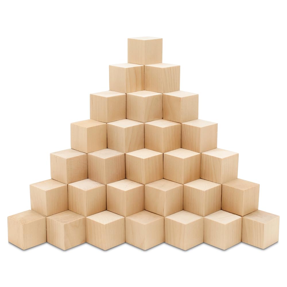 4-inch DIY Wood Cubes - Pack of 25 Large Unfinished Wooden Blocks for Craft Projects, STEM Learning, Building Activities, Monitor Stand, Photo Display & Home Decor | Perfect for Classroom, Office & Kids' Creative Play