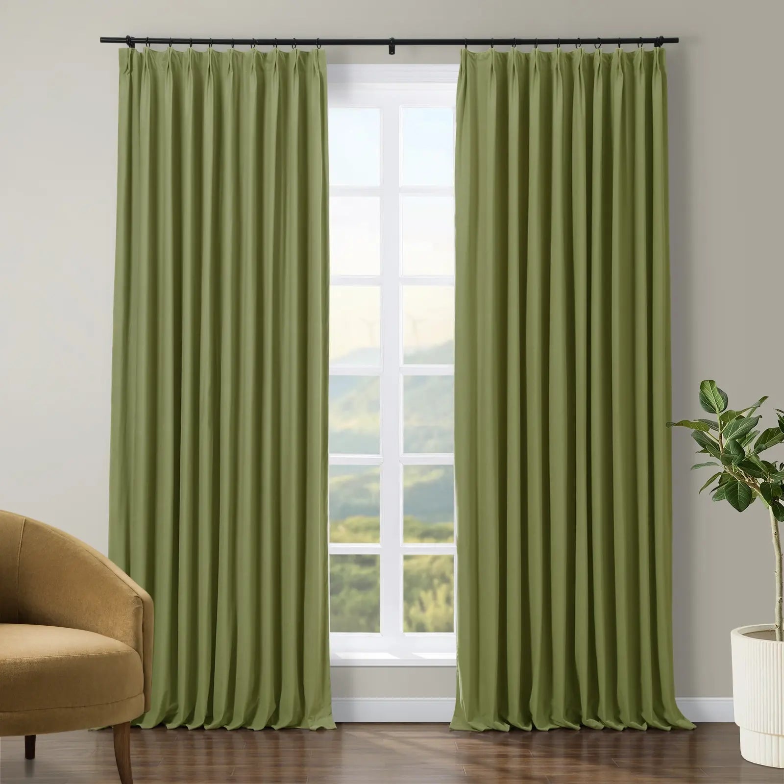 Premium Velvet Curtains - Blackout Thermal Insulated Pleated Drapes for Living Room & Bedroom - Soft Luxury Window Treatments for Home Decor & Noise Reduction