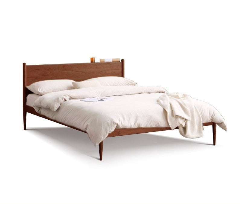 Solid Oak, Black Walnut & Cherry Wood Bed Frame - Handcrafted Queen Size Wooden Bed with Sturdy Slat Support - Perfect for Master Bedroom, Guest Room or Rustic Cabin Decor