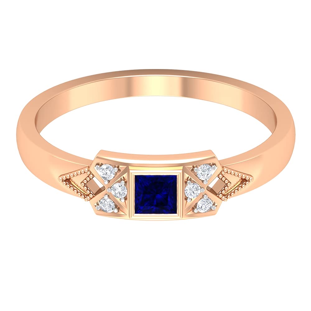 1/4 CT Lab-Created Blue Sapphire & Diamond Ring - 14K Solid Gold Promise Ring for Women - Perfect for Engagement, Anniversary & Special Occasions
