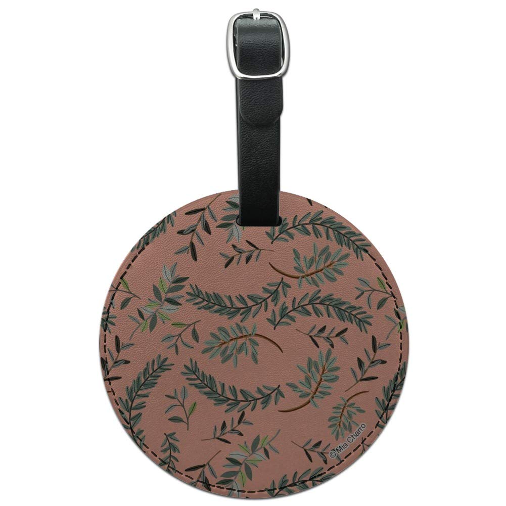 Laurel Leaves Round Leather Luggage Tag - Personalized Suitcase ID Tag for Travel Bags & Carry-Ons | Perfect for Business Trips & Vacation Identification
