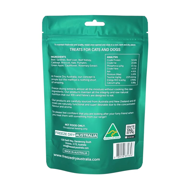 Premium Freeze-Dried Australian Beef & Sardine Balls - Natural Cat & Dog Treats, 100g - High-Protein Snack for Training, Rewards & Dental Health