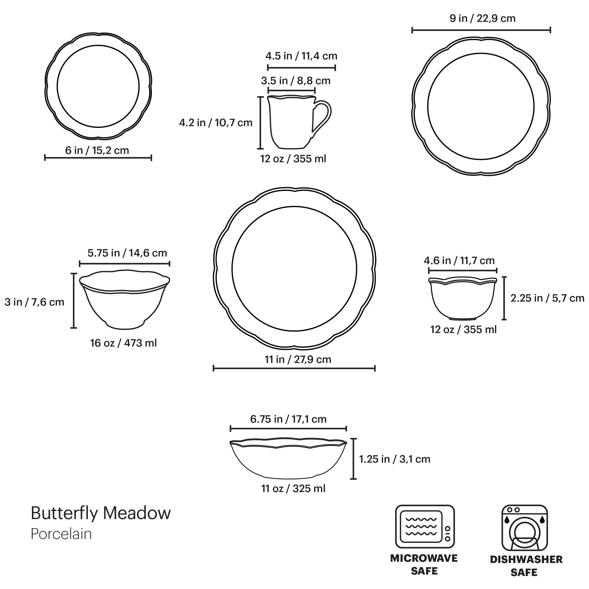 Butterfly Meadow 28-Piece Dinnerware Set - Porcelain Plates, Bowls & Mugs for Family Dining, Dinner Parties & Everyday Use